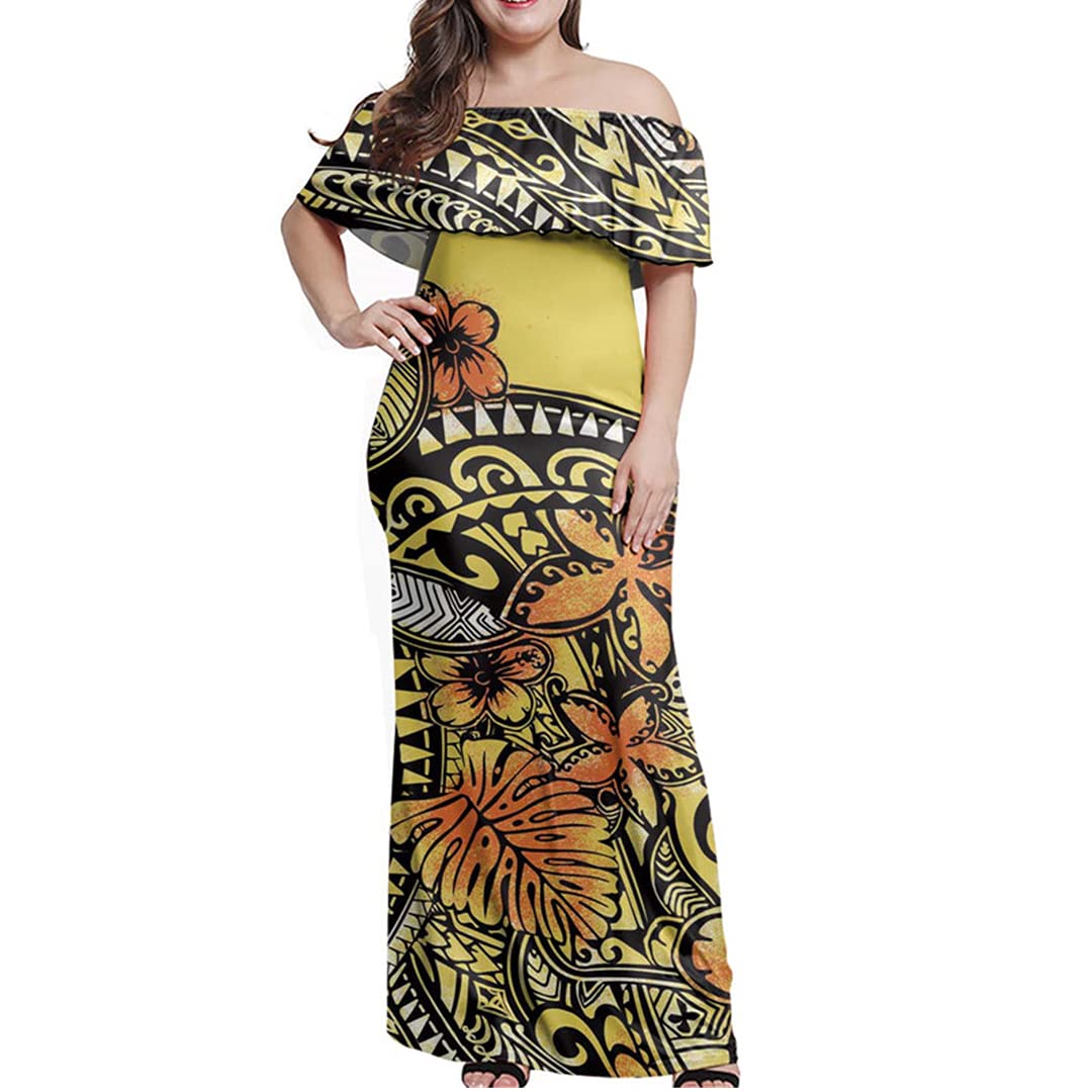 AS&ONEER Women's Summer Short Sleeve Maxi Dress - Blue Polynesian Leaf Print Flowy Beach Dress for Vacation, Party & Casual Wear