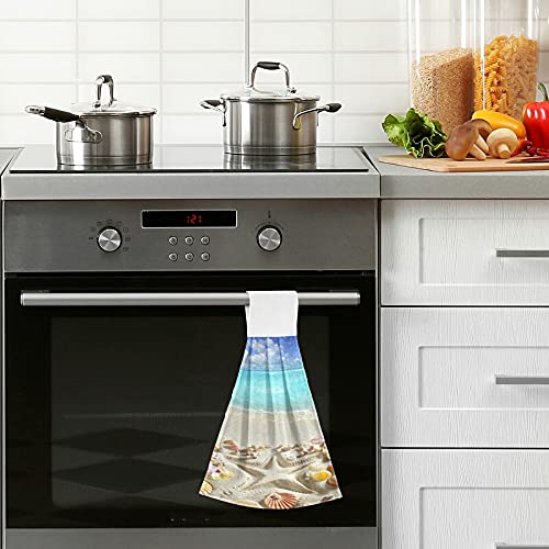 2 Pack Hanging Kitchen Hand Towels - Soft Absorbent Beach Sand Starfish Tropical Sea Design for Hand, Face, Hair - Perfect for Gym, Yoga, Dishwashing, Kitchen & Bathroom Decor