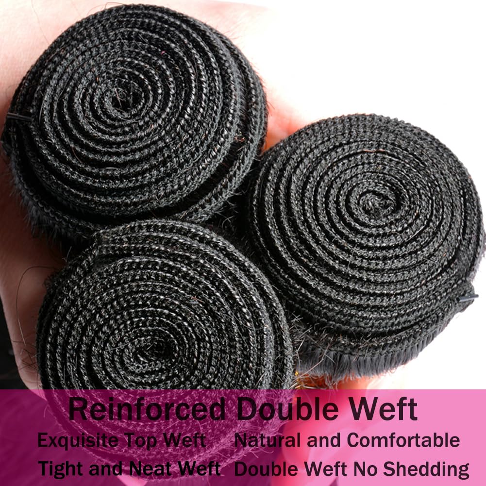 Seekomi 100% Unprocessed Brazilian Human Hair Bundles 26 28 30 Inch - 12A Grade Water Wave Natural Black Color Double Weft 3 Bundles for Weaving, Extensions & Styling
