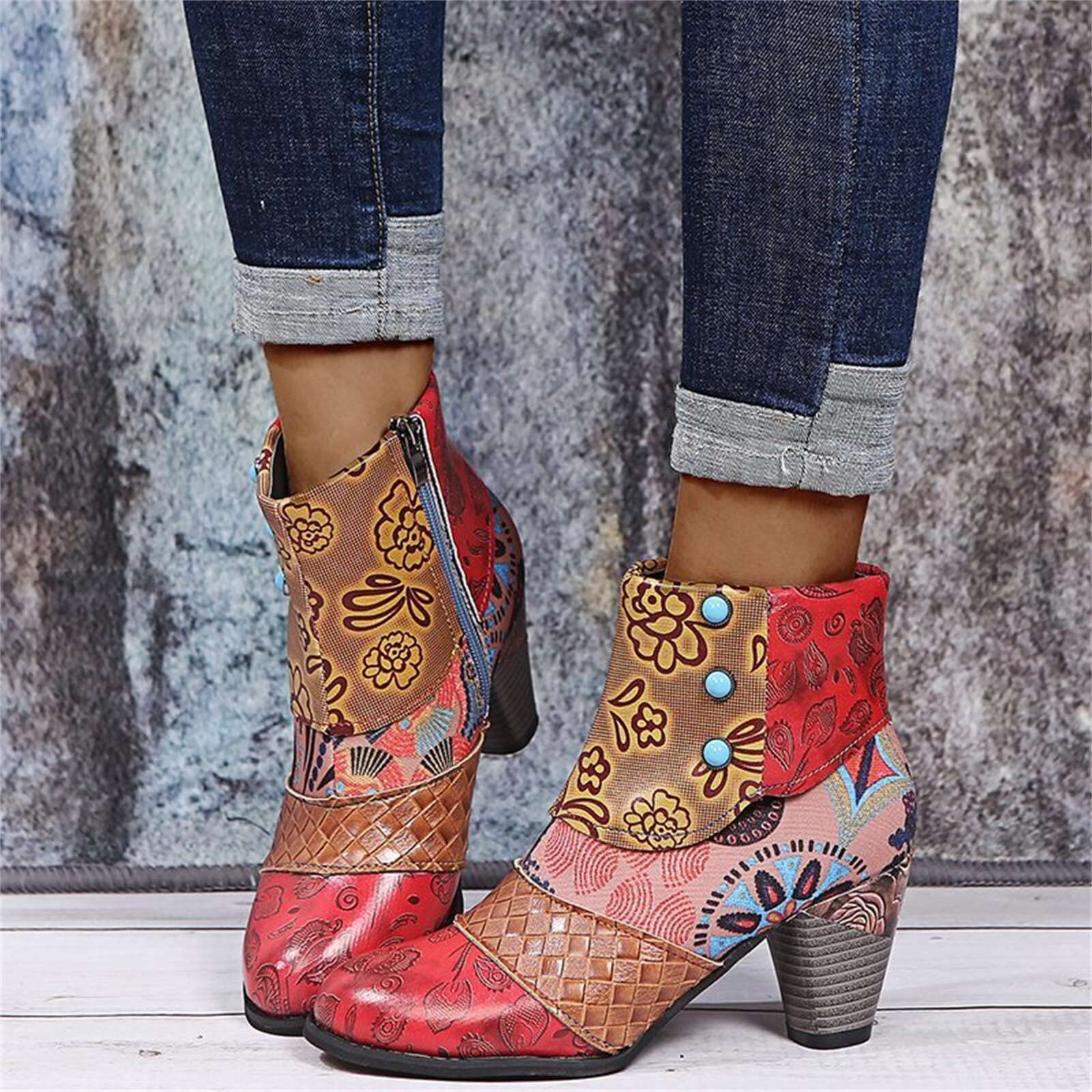 Lausiuoe Women's Ankle Boots - Chunky Heel Western Booties with Pointed Toe & Side Zipper | Wide Width Dressy Short Boots for Casual Outfits, Office Wear & Night Out