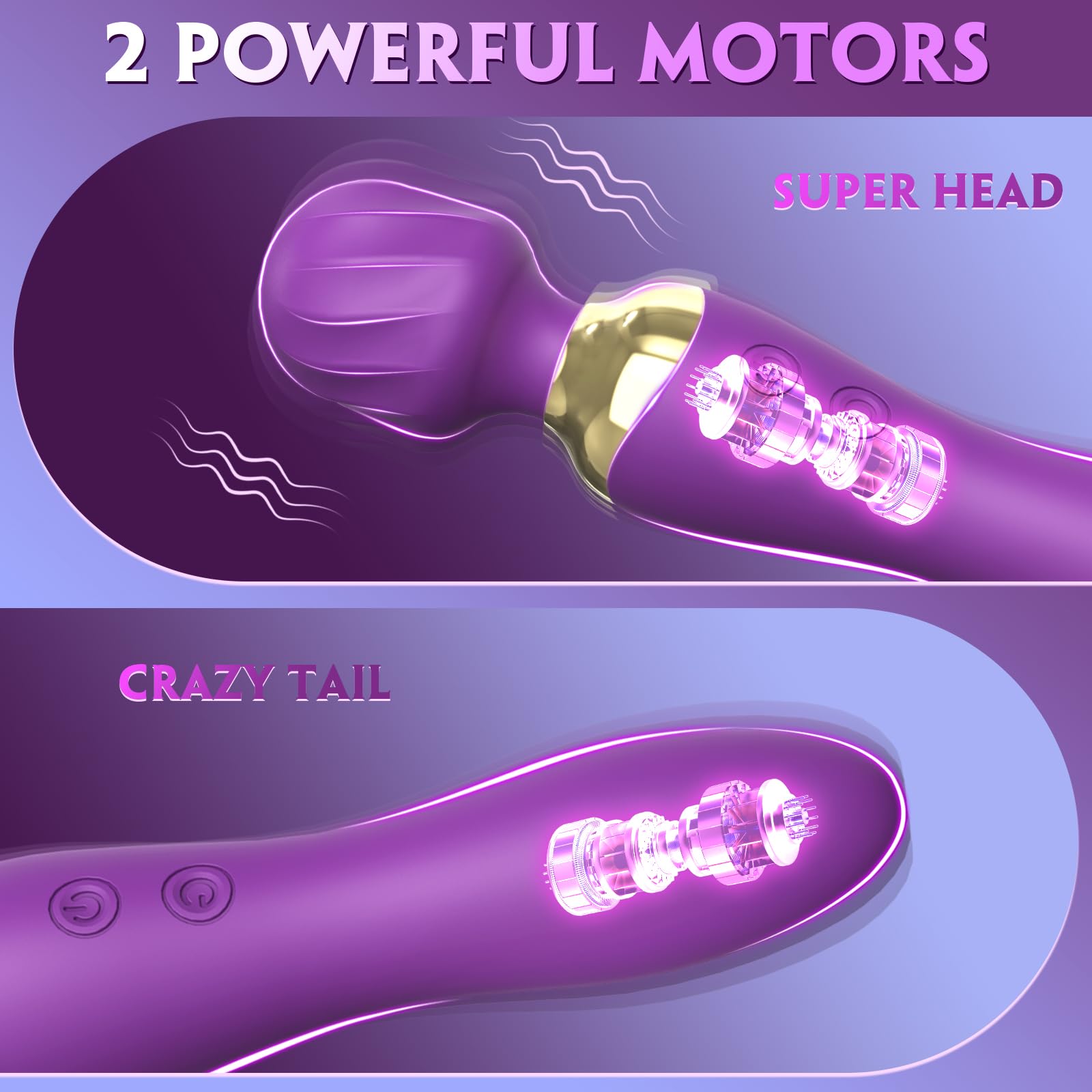 Premium 24-Speed Vibrating Wand Massager with Dual 4D Motors - Waterproof Purple Adult Toy for Women - Perfect for Sensual Massage, Couples Play & Solo Pleasure