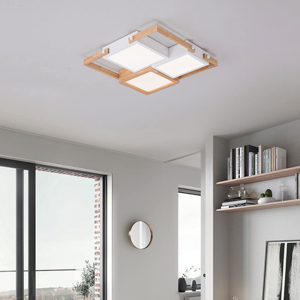 Japanese Style LED Ceiling Lamp - Wooden Decorative Recessed Lighting Fixture with Adjustable Dimmable Panel for Study, Bedroom & Living Room | Modern Home & Office Lighting Solution