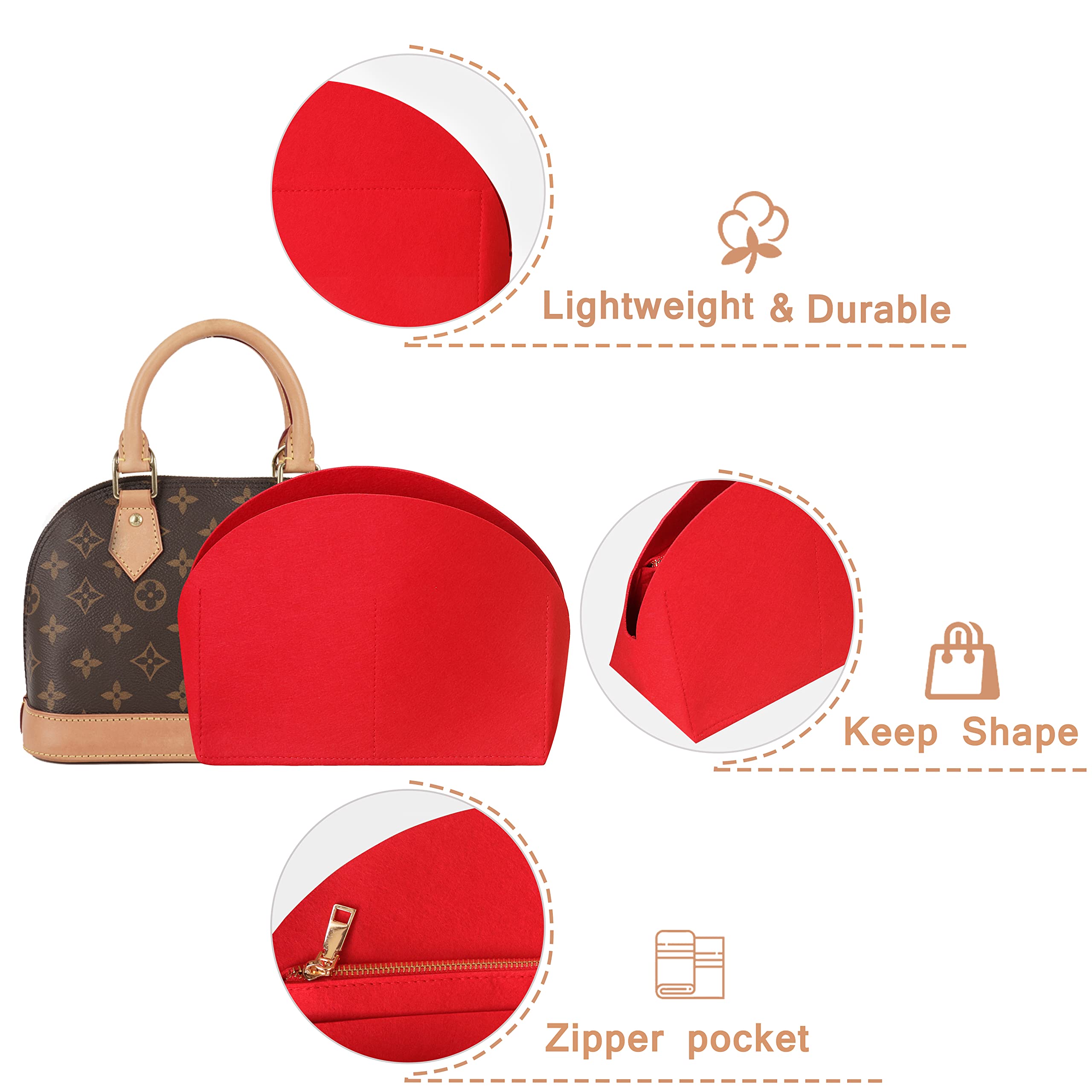 Soyizom Felt Purse Organizer Insert for Tote Bags - Perfect Fit for Louis Vuitton Alma BB PM - Red Handbag Organizer - Ideal for Travel, Work & Everyday Use
