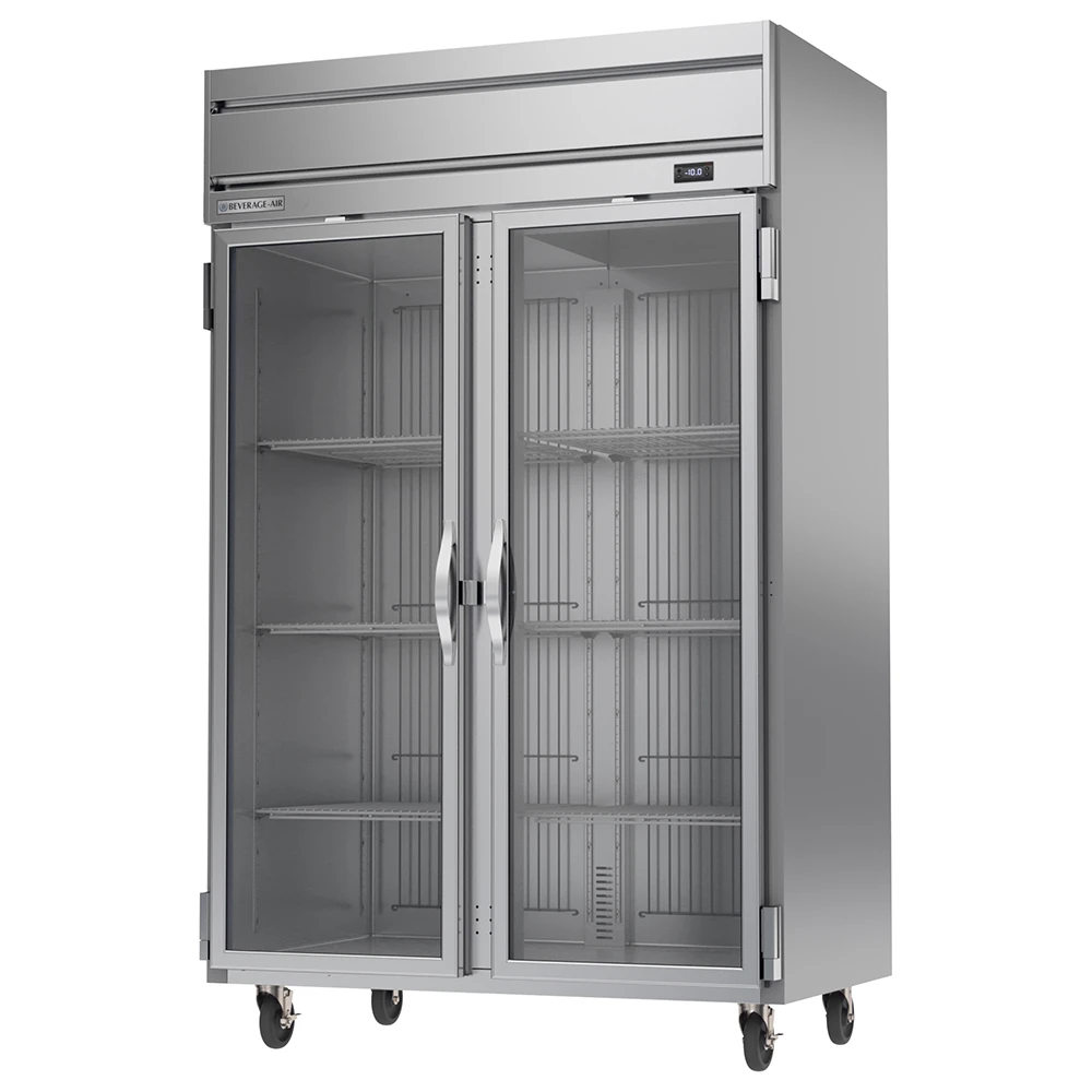 Beverage Air HFS2HC 1G 2 Glass Door Commercial Top Mount Freezer - Stainless Steel Front & Interior - Perfect for Restaurants, Bars, and Convenience Stores