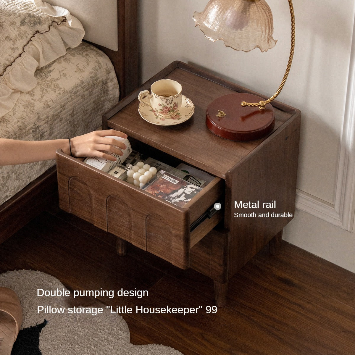 Black Walnut Solid Wood Modern Minimalist Nightstand - Bedside Table for Bedroom with Storage Shelf | Perfect for Small Spaces, Apartments & Guest Rooms