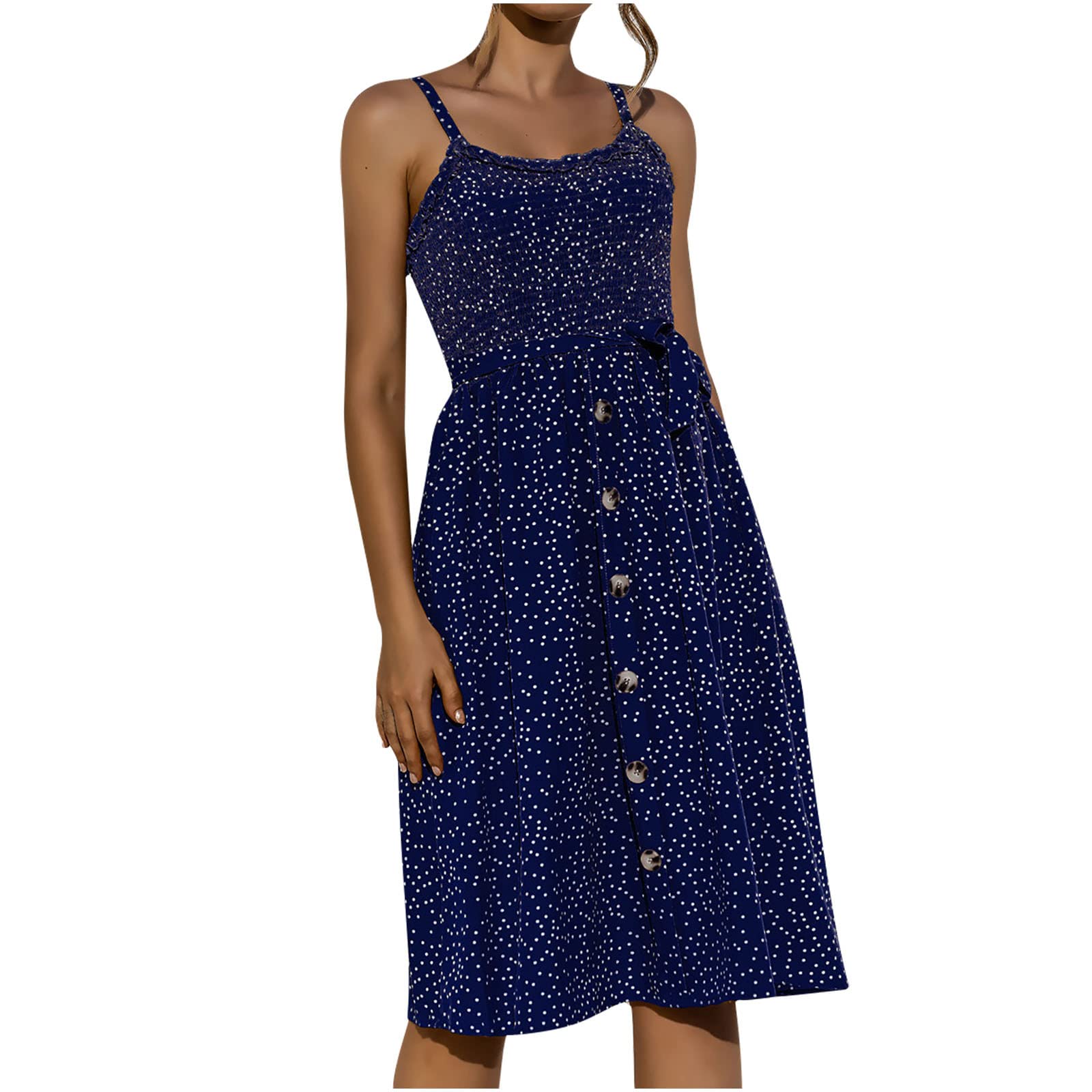 SCKARLE Women's Summer Cami Dress - Slimming High Waist A-Line Spaghetti Strap Dress for Casual, Beach & Date Night Outfits