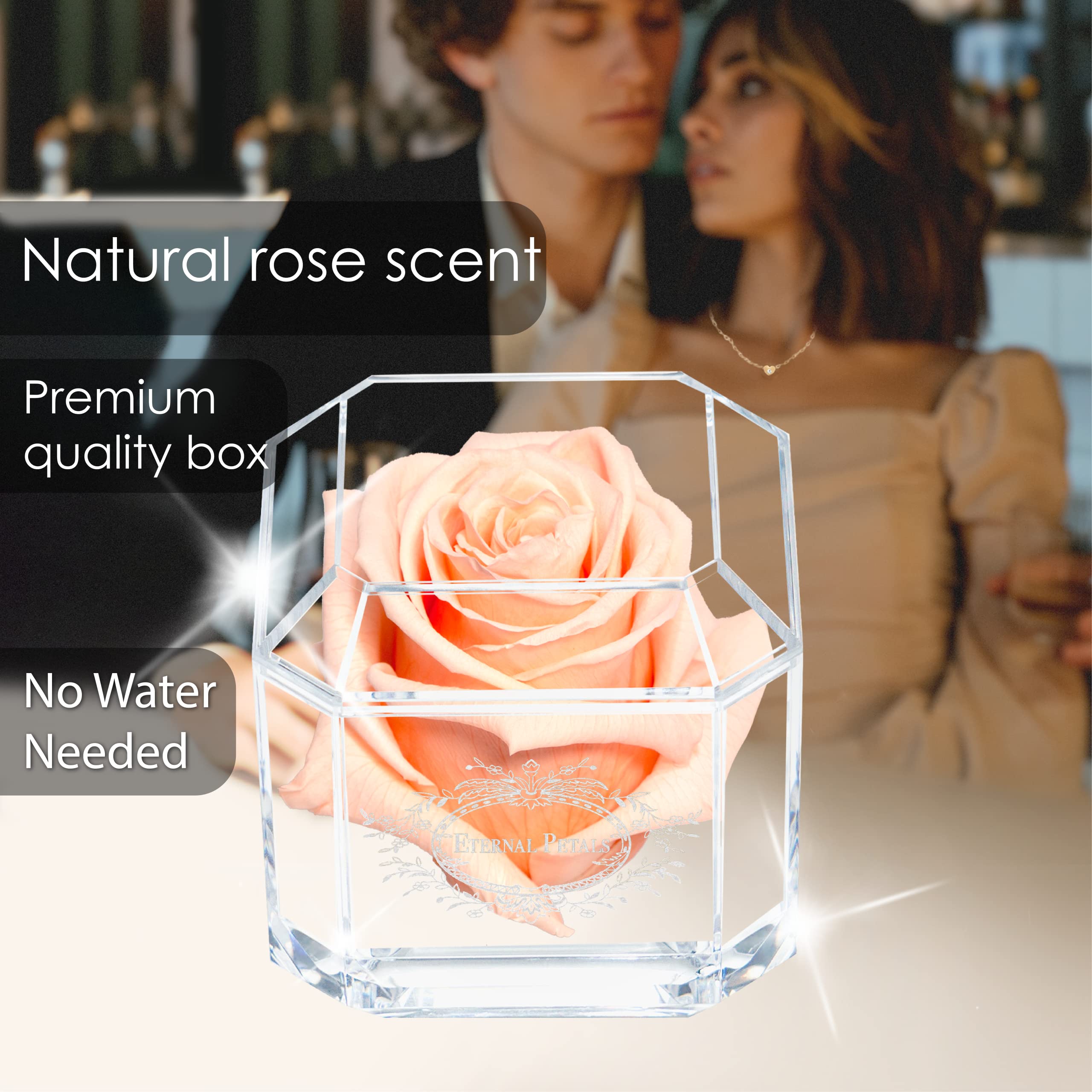 Real Rose That Lasts Over 1 Year - Handcrafted in London - White Gold Solo Rose with Peach Scent - Perfect Anniversary & Wedding Gift - Elegant Home Decor for Living Room, Bedroom & Office - Romantic Centerpiece for Valentine's Day & Special Occasions