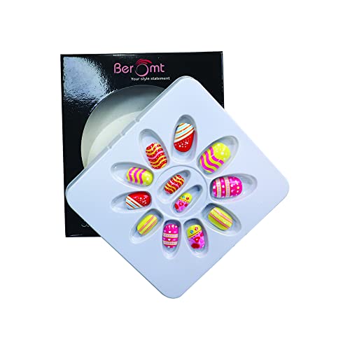 Beromt Press On Nails Set - 56 Full Cover Fake Nails for Kids with Vibrant Multicolor Designs | Perfect for Birthday Parties, Playdates & Dress-Up