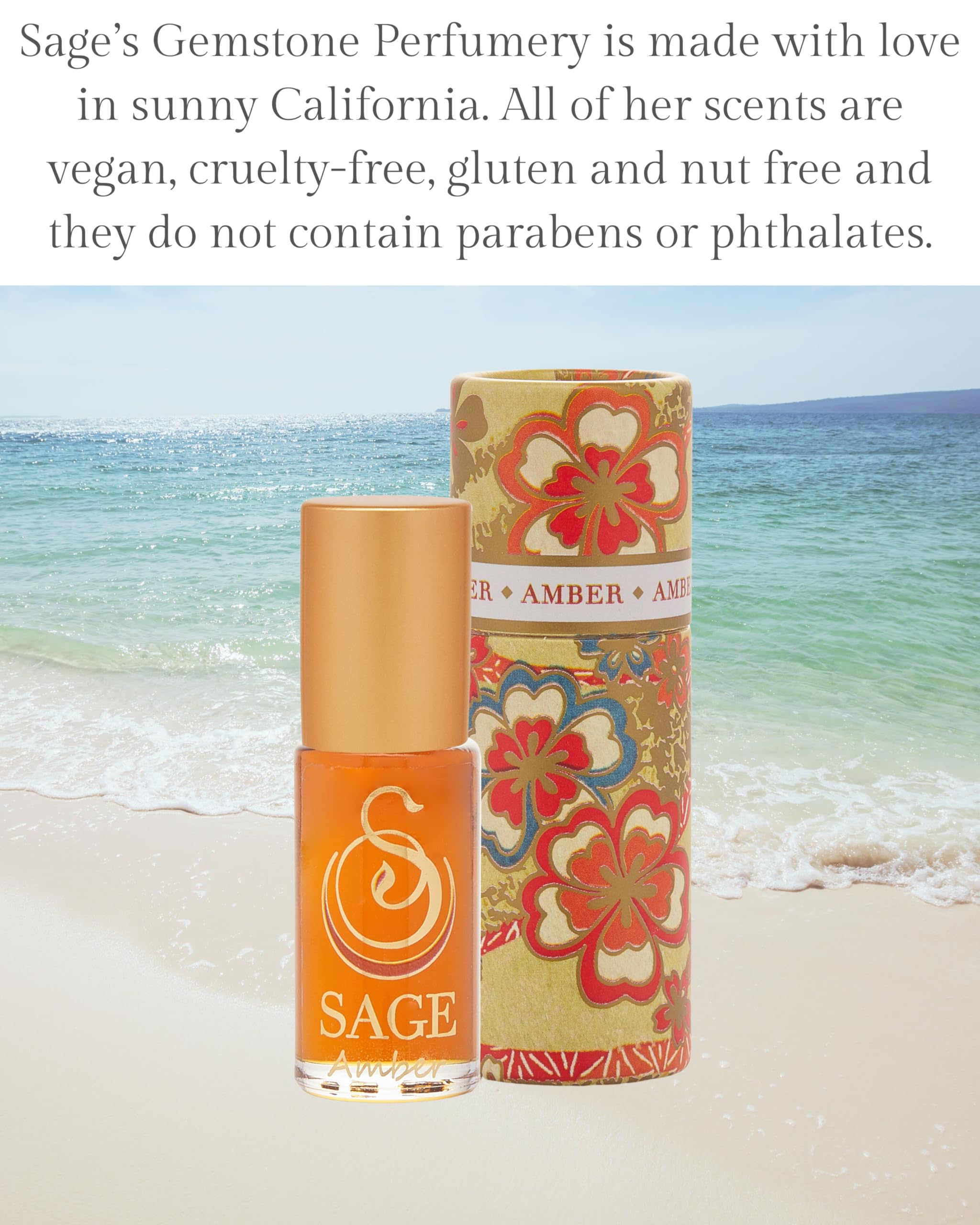 Sage Amber Perfume Oil Roll-On - 1/8 oz Vegan & Cruelty-Free with Earthy Scent of Amber, Blood Orange & Musk | Natural Fragrance for Women & Men, Daily Wear & Special Occasions