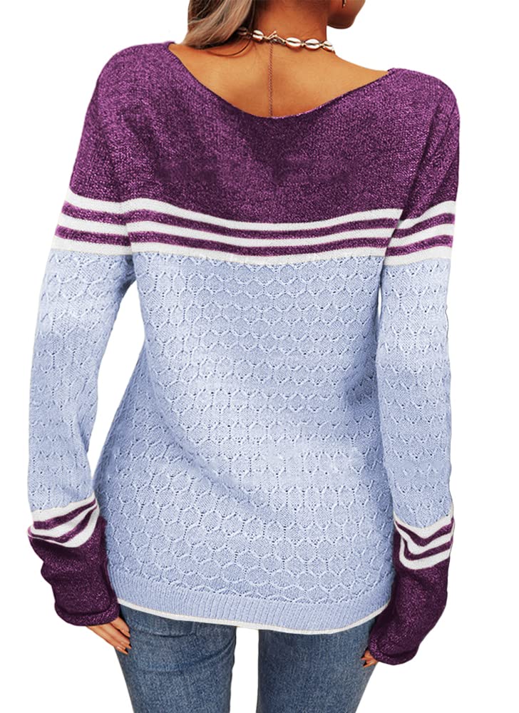 Danedvi Women's Colorblock Pullover Sweater - Round Neck Striped Slim Fit Knitwear Top for Autumn Winter | Casual Outfits, Office Wear & Holiday Fashion