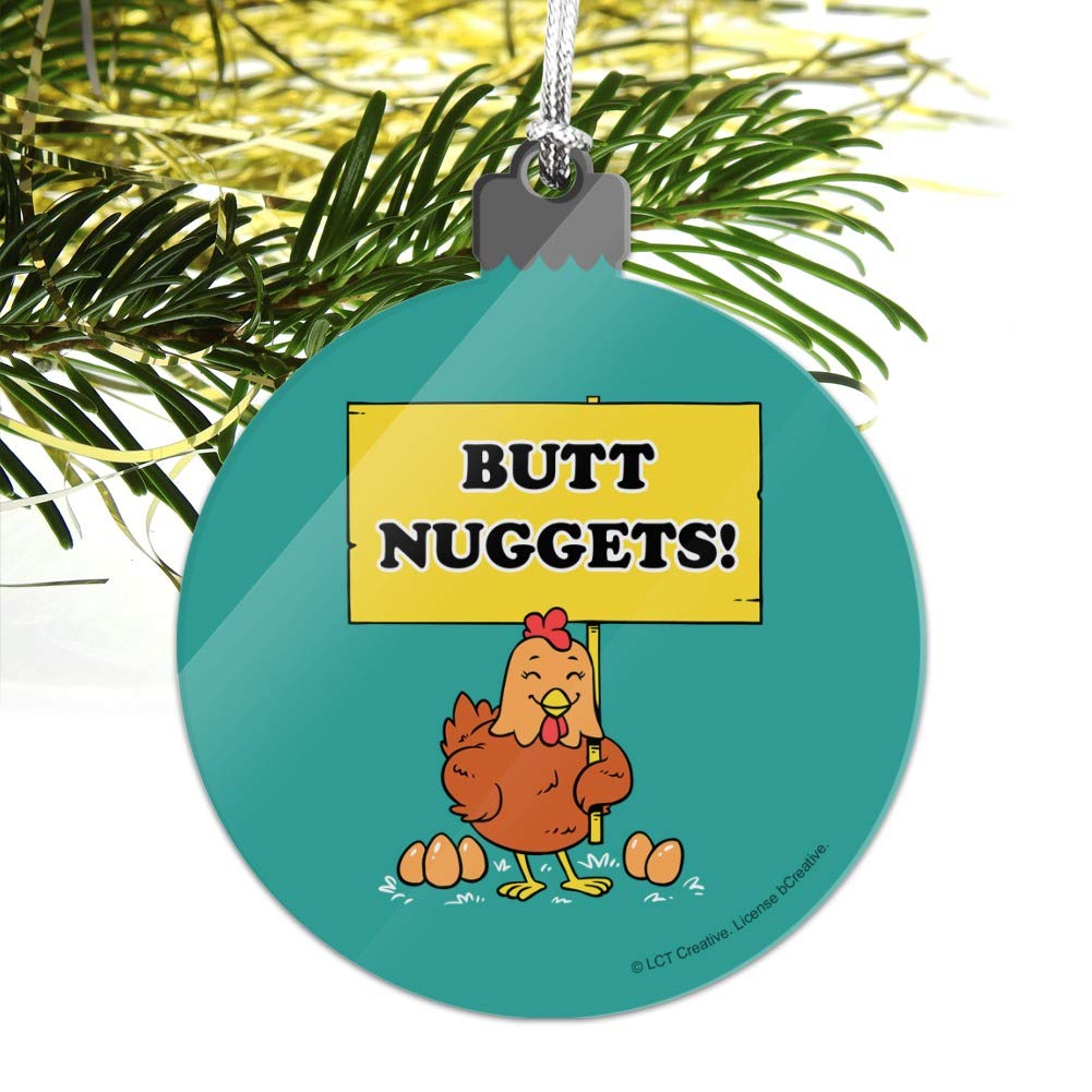 Funny Chicken Egg Butt Nuggets Acrylic Christmas Tree Ornament - Hilarious Holiday Decor for White Elephant Gifts, Office Parties & Festive Home Decor