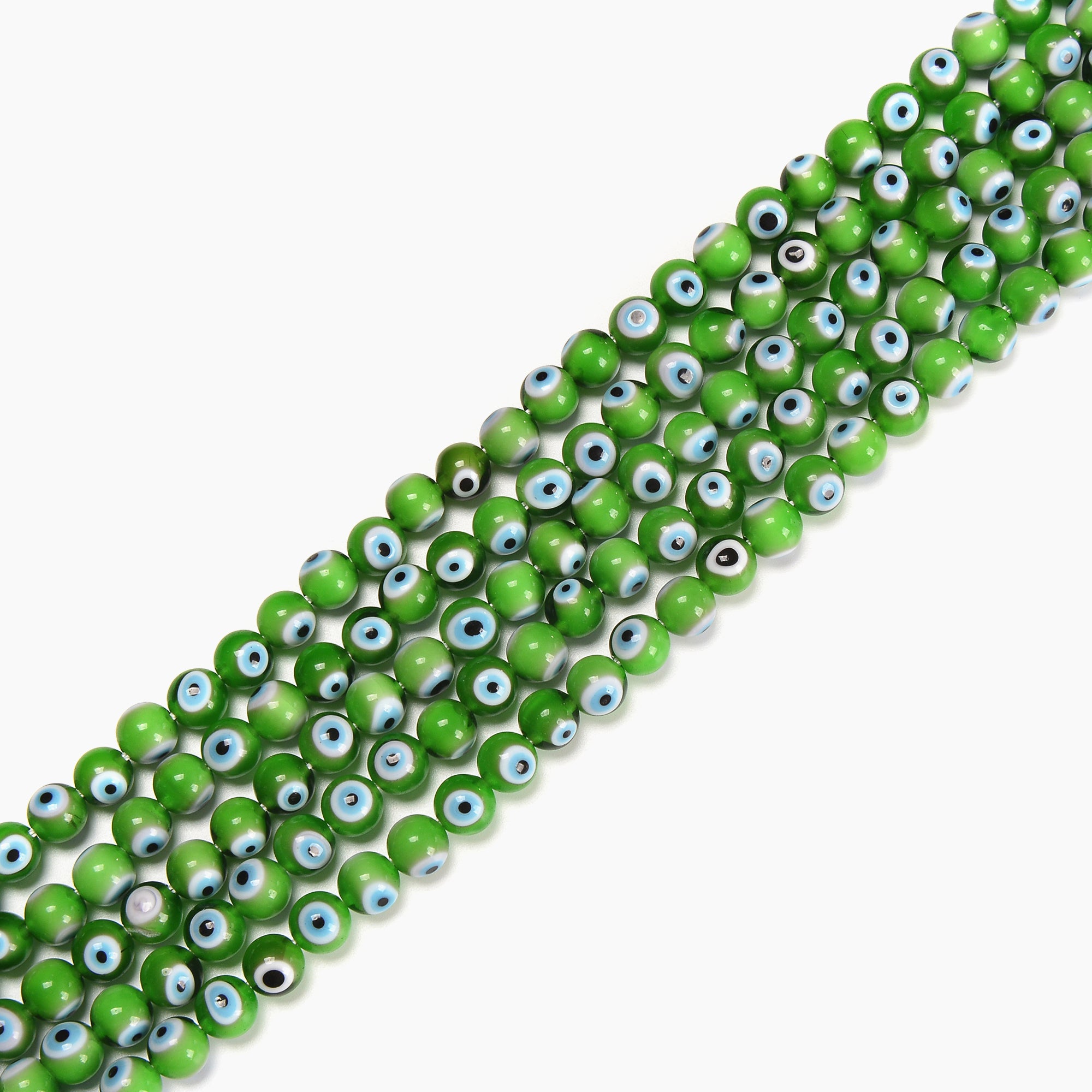 Evil Eye Glass Beads 6mm 8mm 10mm - Lime Green Smooth Round Beads for Jewelry Making, 15.5 Inch Strand - DIY Bracelets, Necklaces, Home Decor & Spiritual Protection