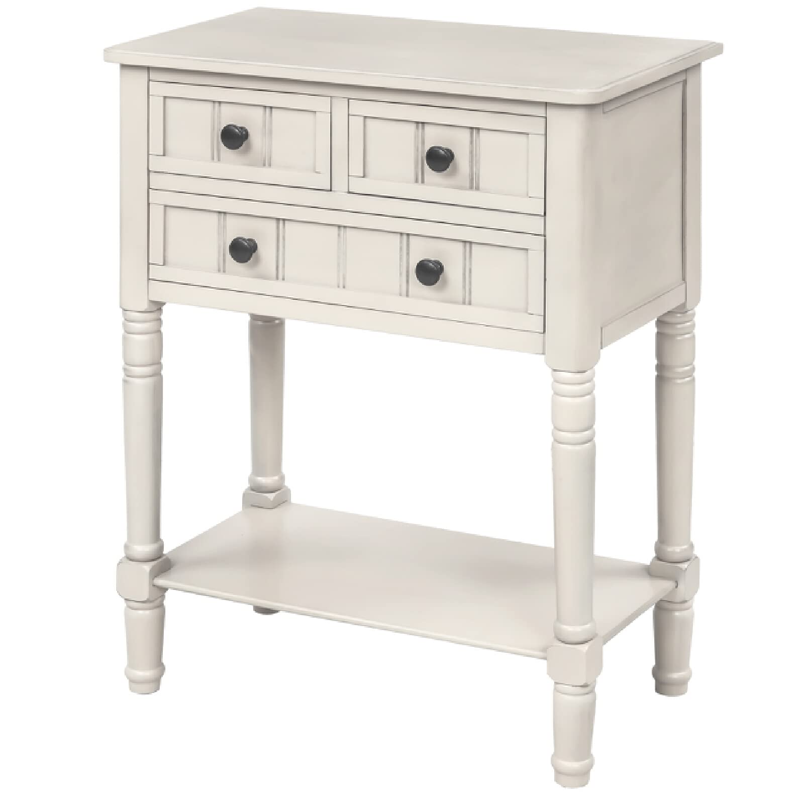 24 Inch Narrow Console Table with 3 Drawers & Bottom Shelf - Rustic Sofa Table for Entryway, Living Room, Bedroom - 200 lbs Weight Capacity - Ivory Finish - Perfect for Small Spaces & Home Organization