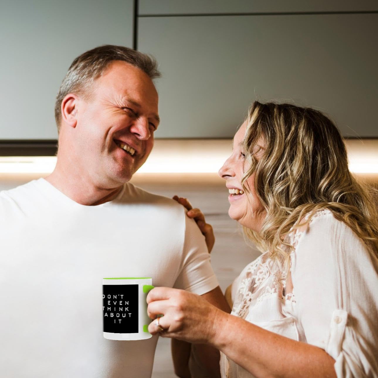 3dRose 15oz Funny Coffee Mug - 'Don't Even Think About It' Inspirational Typography Label Printer Style - Perfect Gift for Office, Home & Coffee Lovers