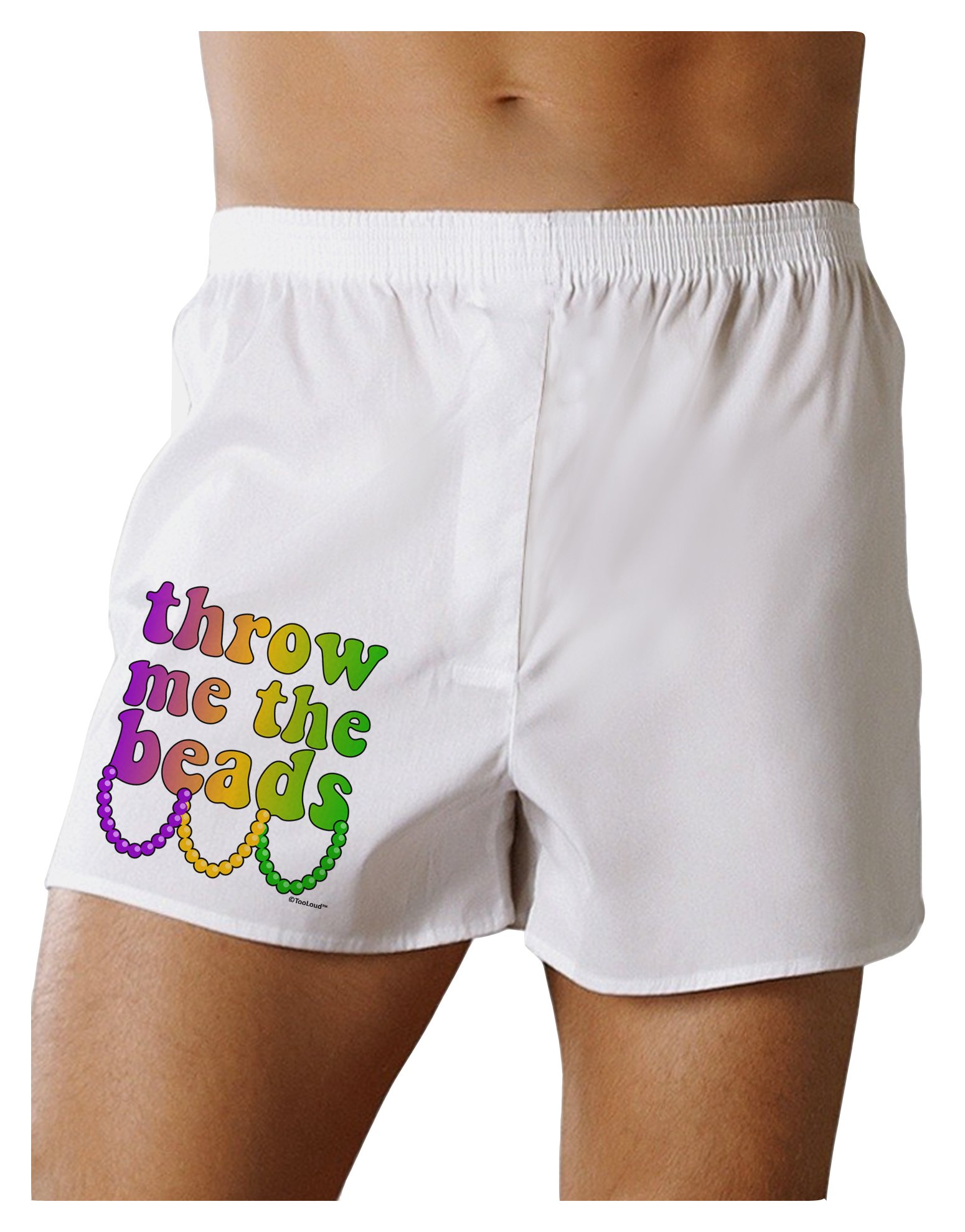 TOOLOUD Throw Me The Beads - Mardi Gras Themed Boxer Shorts for Men | Fun Costume Party Underwear | Perfect for Carnival, Halloween & Themed Parties