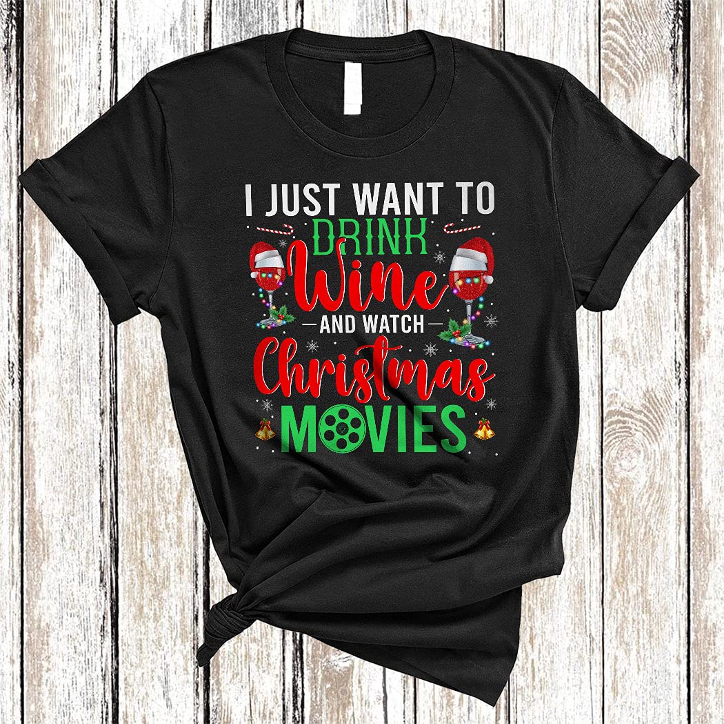 Funny Christmas Wine Drinking Movie T-Shirt - Unisex Holiday Humor Tee for Wine Lovers & Christmas Movie Fans | Perfect for Holiday Parties, Gift Exchanges & Cozy Nights