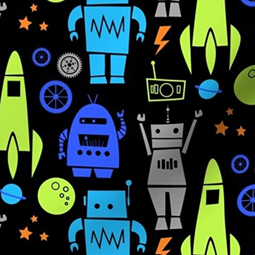 Robots Lime Space Boys Stars Planets Printed Velvet Fabric by The Yard - Spoonflower Upholstery & Apparel Material for Home Decor, DIY Projects, and Fashion Design