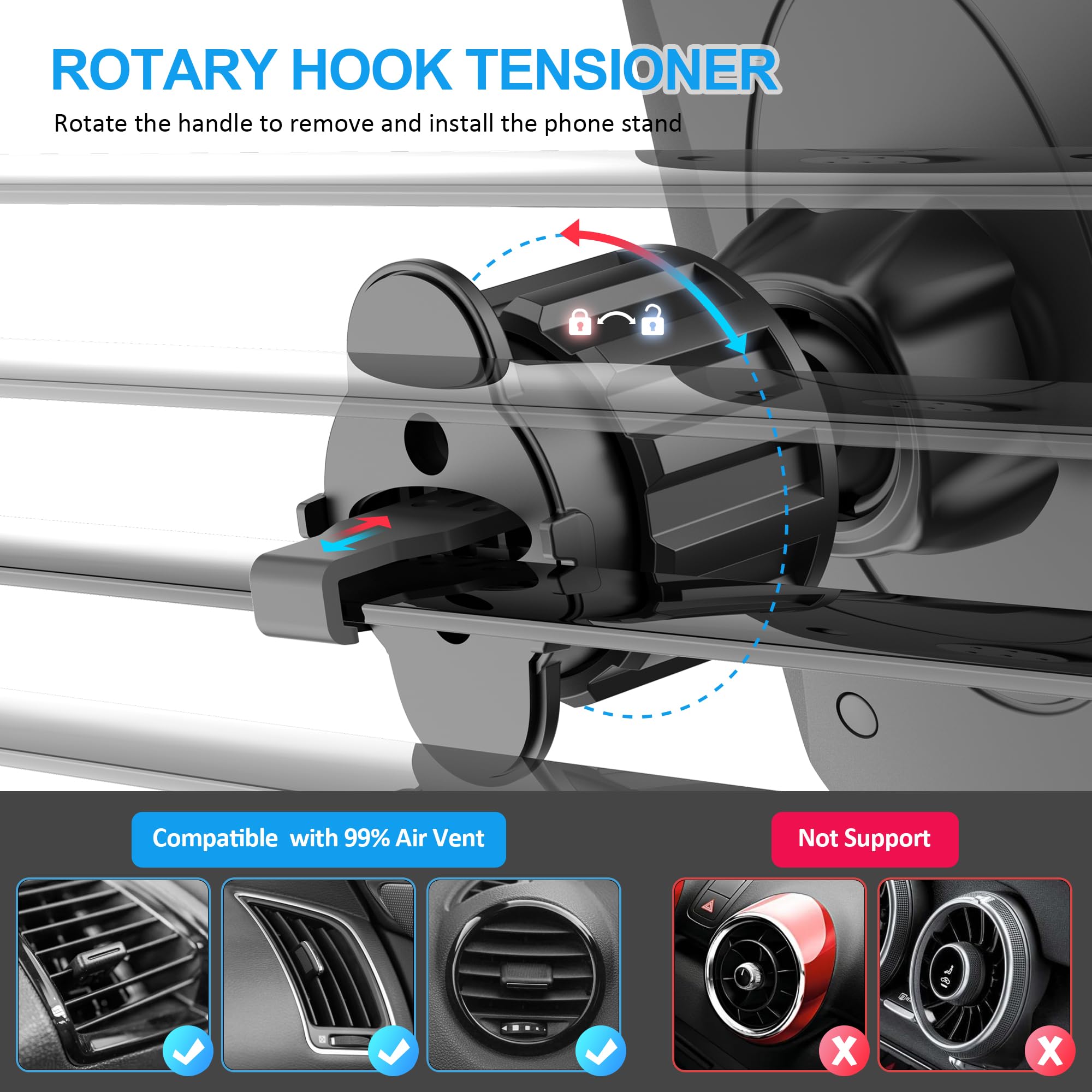 360° Adjustable Car Phone Holder with Air Vent Mount - Ultra Stable Hook for iPhone & Samsung (4.0-7 Inch) | Perfect for Commuting, Road Trips & GPS Navigation
