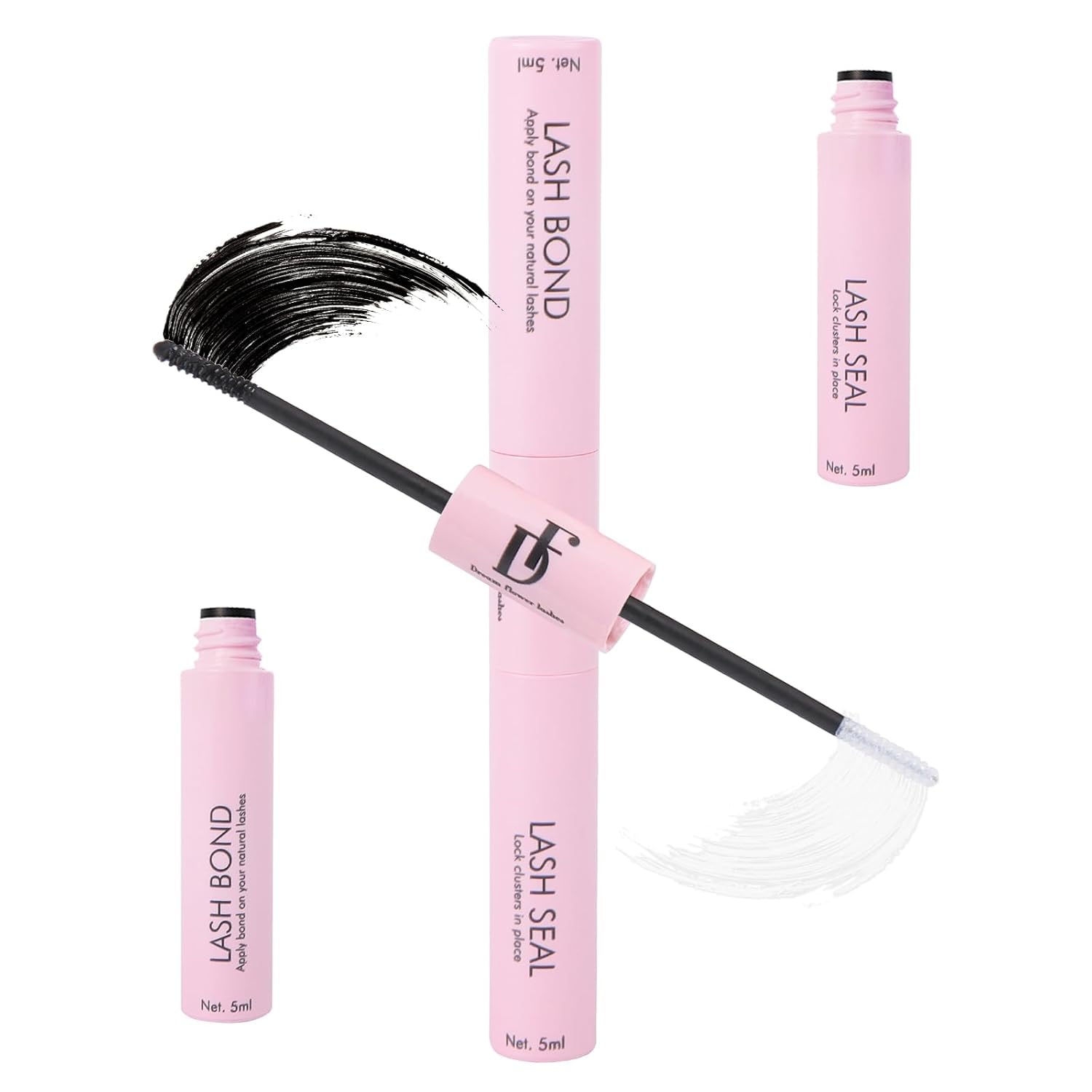 DF Lash Glue Waterproof Eyelash Adhesive - 72H+ Long Lasting Strong Hold for DIY Eyelash Extensions & Clusters, Clear Bond & Sealant (5ml+5ml) - Perfect for Daily Wear, Special Occasions & Professional Makeup Artists