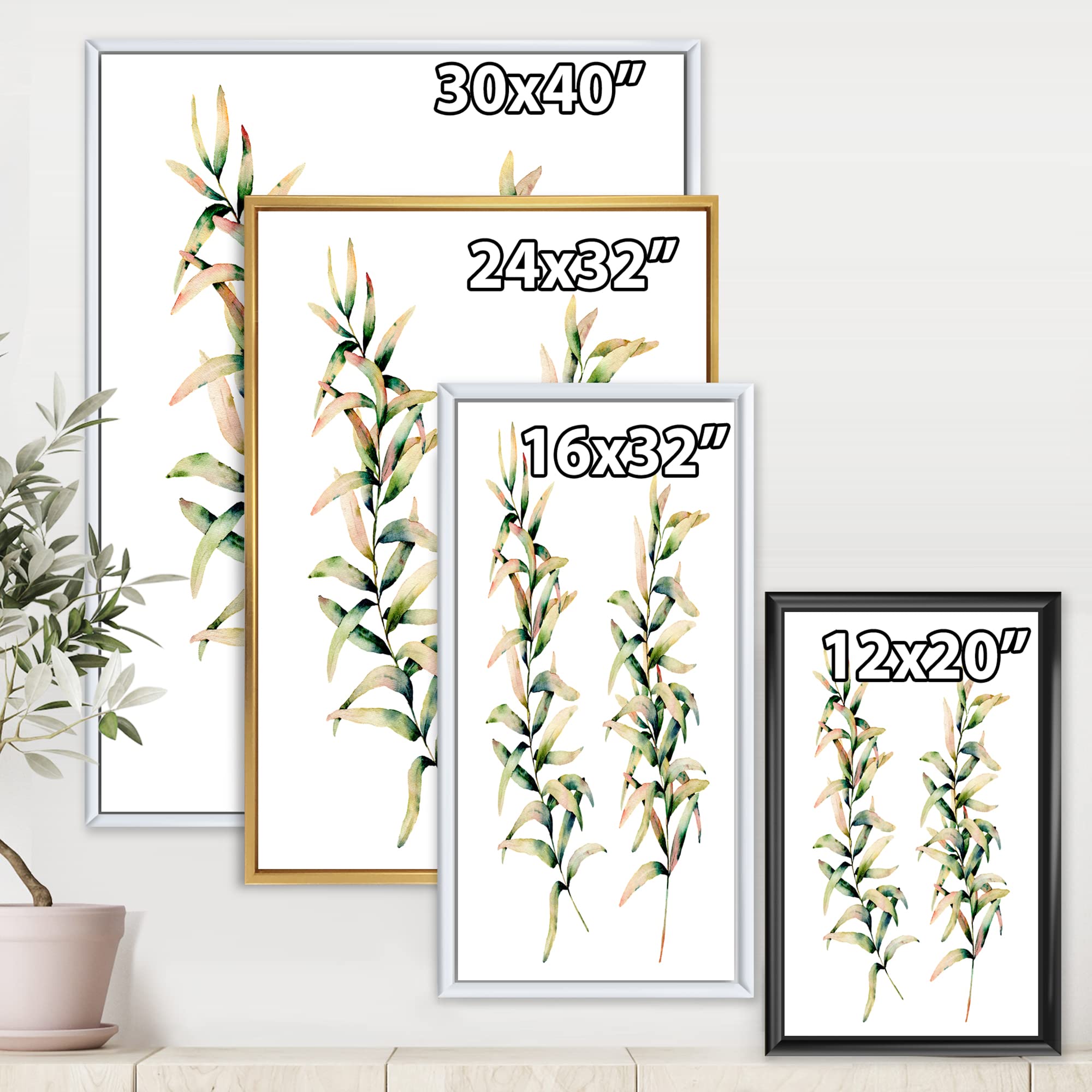 DesignQ Autumn Grass Branches Framed Canvas Wall Art Print - Handmade Home Decor for Living Room, Bedroom & Office