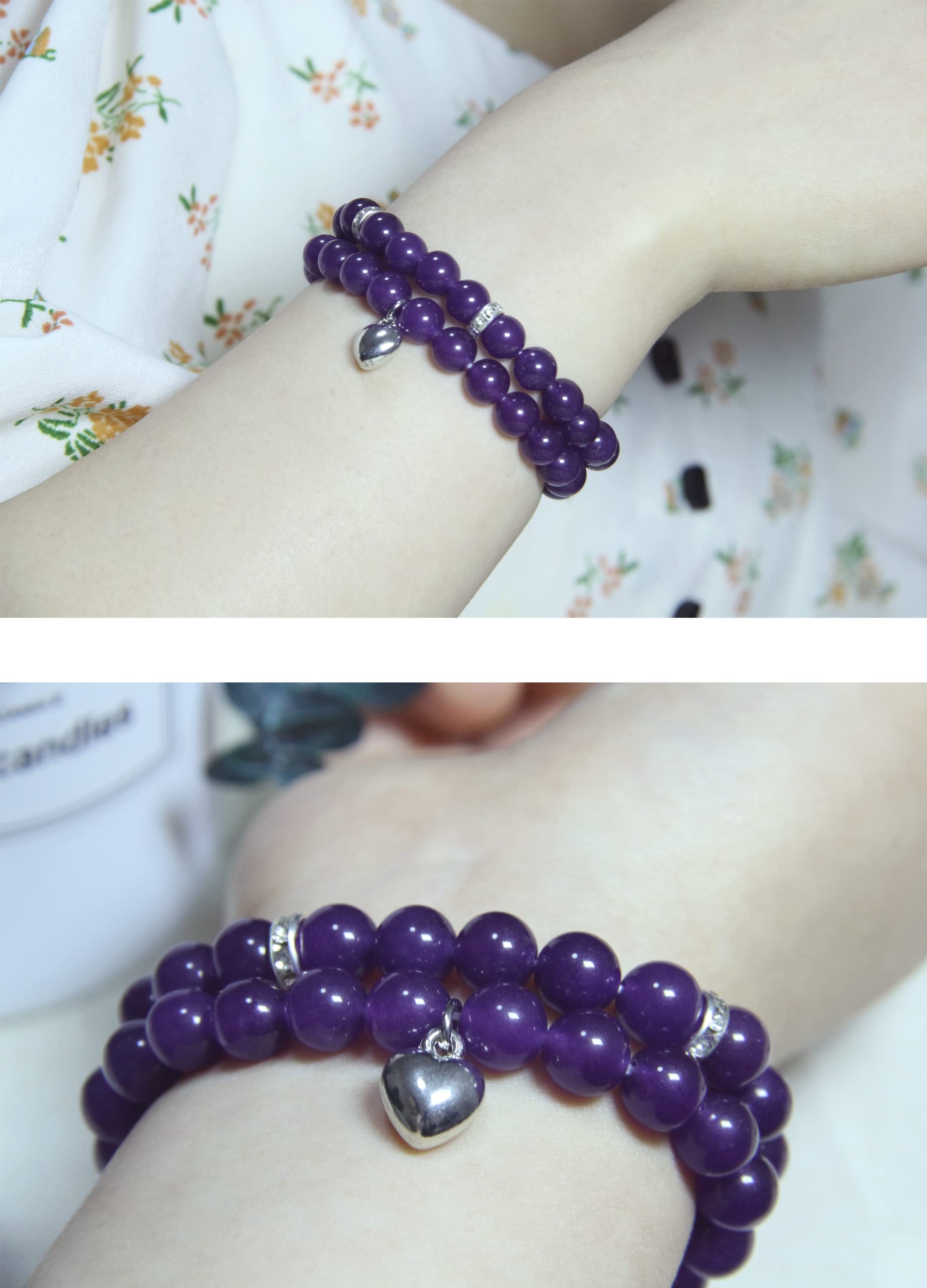 Amethyst Healing Bracelet for Women - 8mm Natural Stone Stress Relief Yoga Beads with Healing Prayers - Perfect Get Well Soon Gift for Meditation, Yoga & Spiritual Wellness