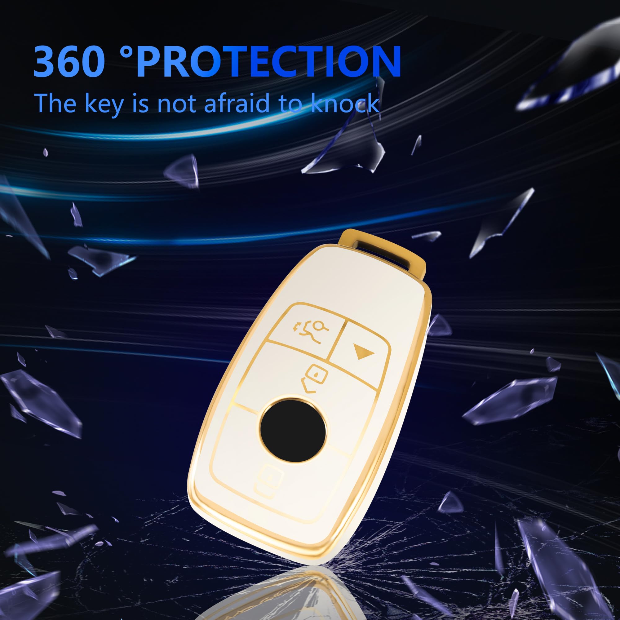 Premium YHC Key Fob Cover for Mercedes Benz - Protective Car Key Case Shell with Gold Keychain | Compatible with E Class, S Class, A Class, C Class, G Class Models | Perfect for Daily Use, Travel & Luxury Car Protection