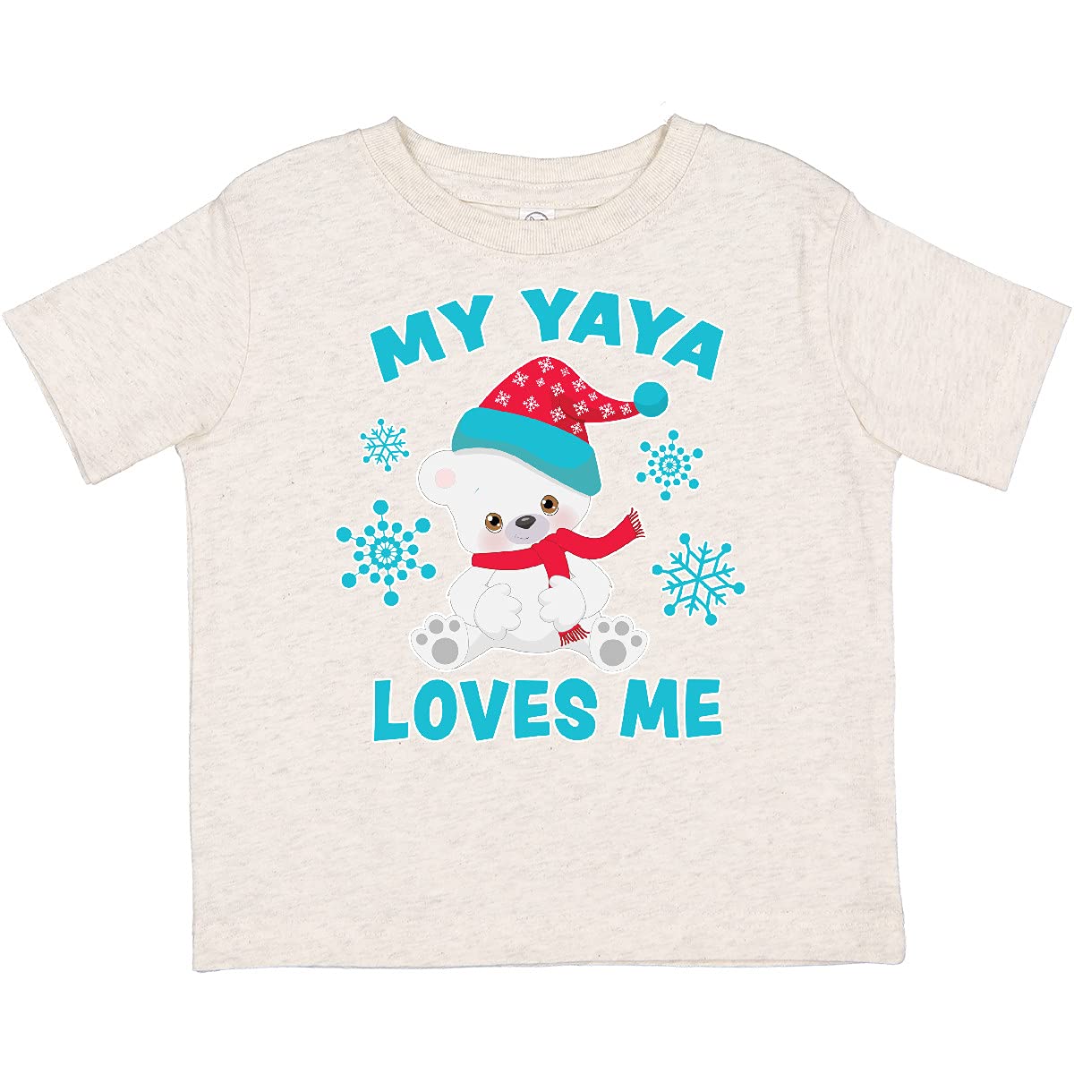 Inktastic Polar Bear My Yaya Loves Me Santa Hat Toddler T-Shirt - Cute Christmas Outfit for Kids & Holiday Family Matching