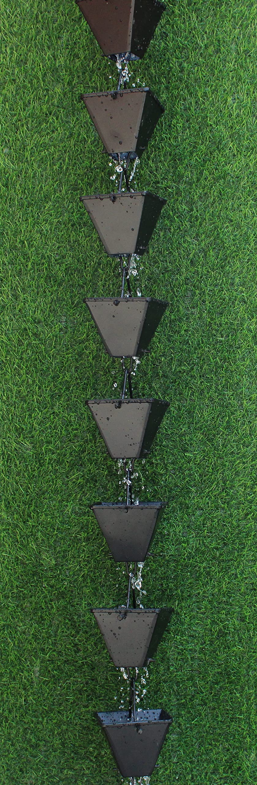 KAM HOME Medium Square Rain Chain (Brown, 10-Pack) - Decorative Outdoor Water Drainage Solution for Gutters, Gardens & Patios