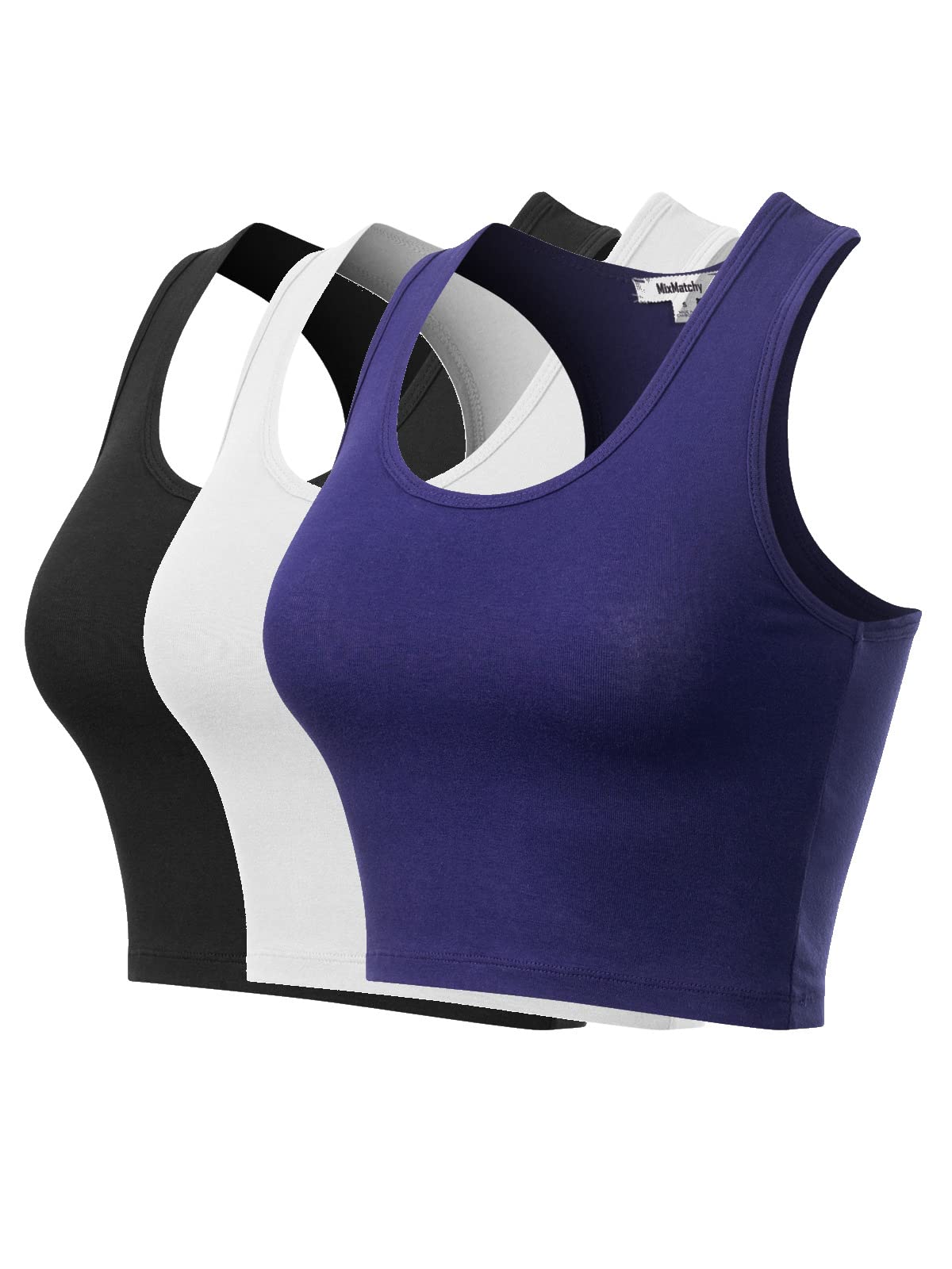 MixMatchy Women's Workout Crop Tank Tops - 3 Pack Racerback Yoga Tops for Running, Gym & Fitness - Breathable Cotton Sleeveless Athletic Shirts for Women - Perfect for Yoga, HIIT & Summer Workouts