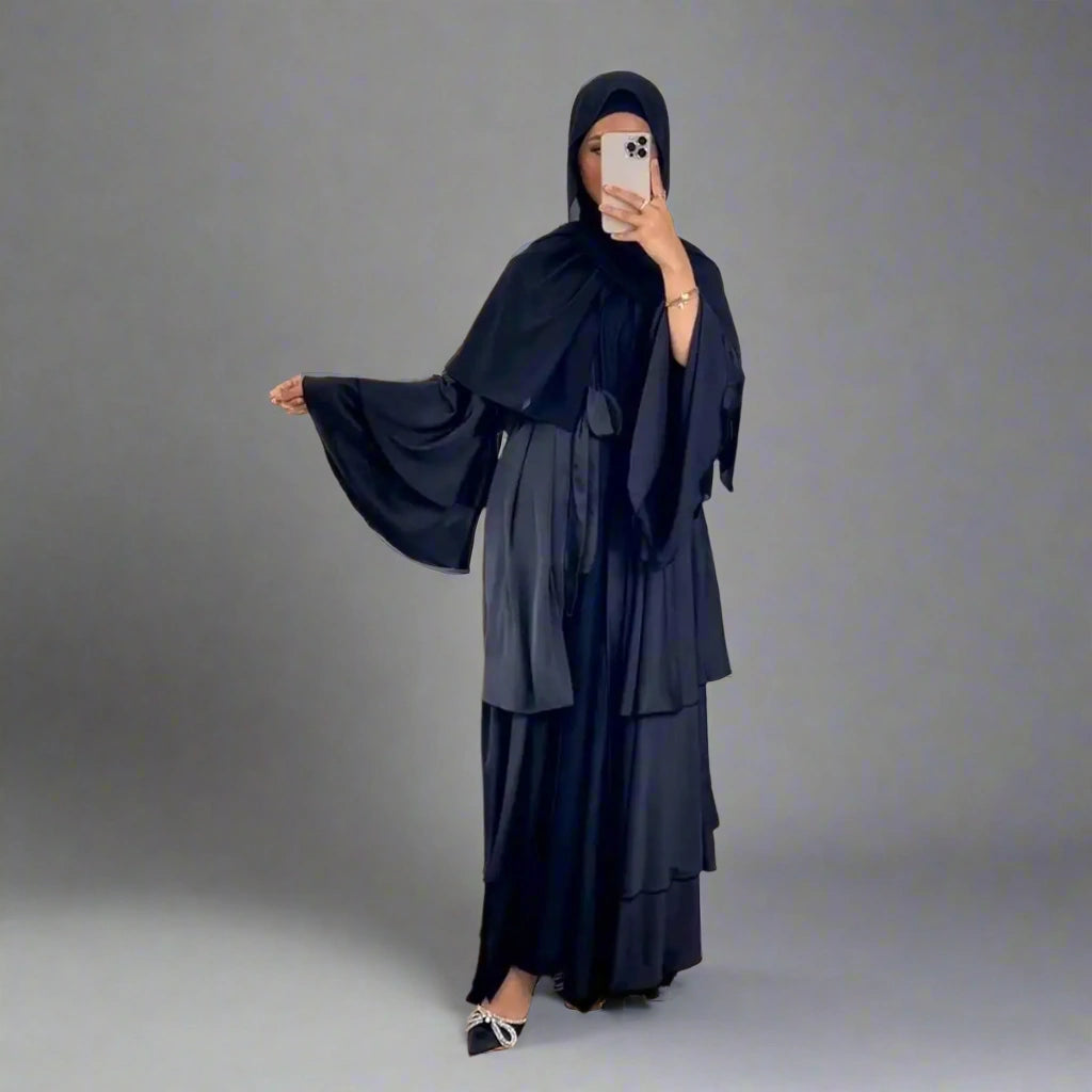 Elegant Muslim Women's Open Abaya Dress - Modest Satin Prayer Gown for Islamic Occasions & Daily Wear