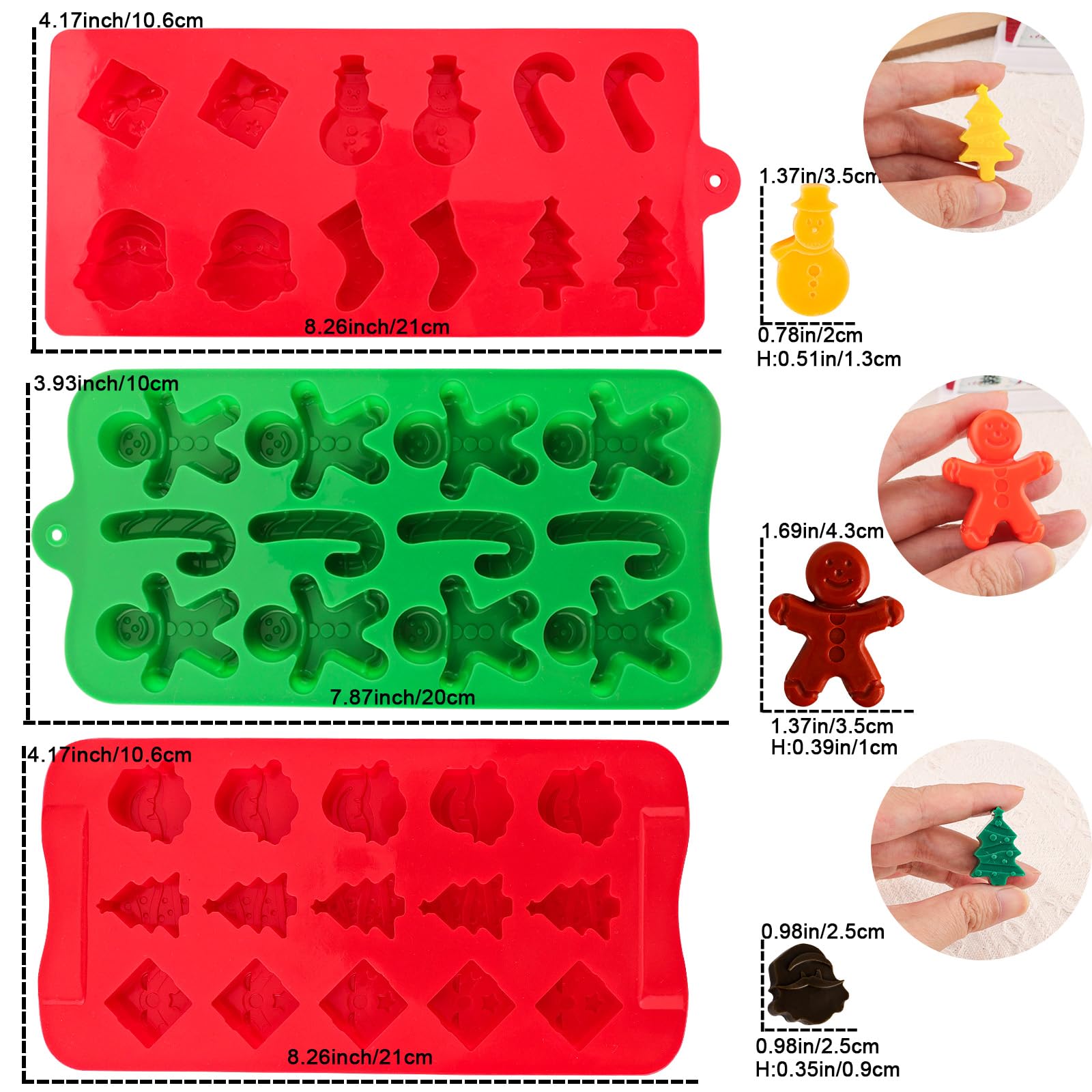 Christmas Silicone Baking Molds Set - Tree & Santa Chocolate Candy Molds for DIY Holiday Treats, Soap, Candle Making | Xmas Party Decorations (Red, Green, Blue) | Perfect for Christmas Baking, Gift Making & Festive Home Decor
