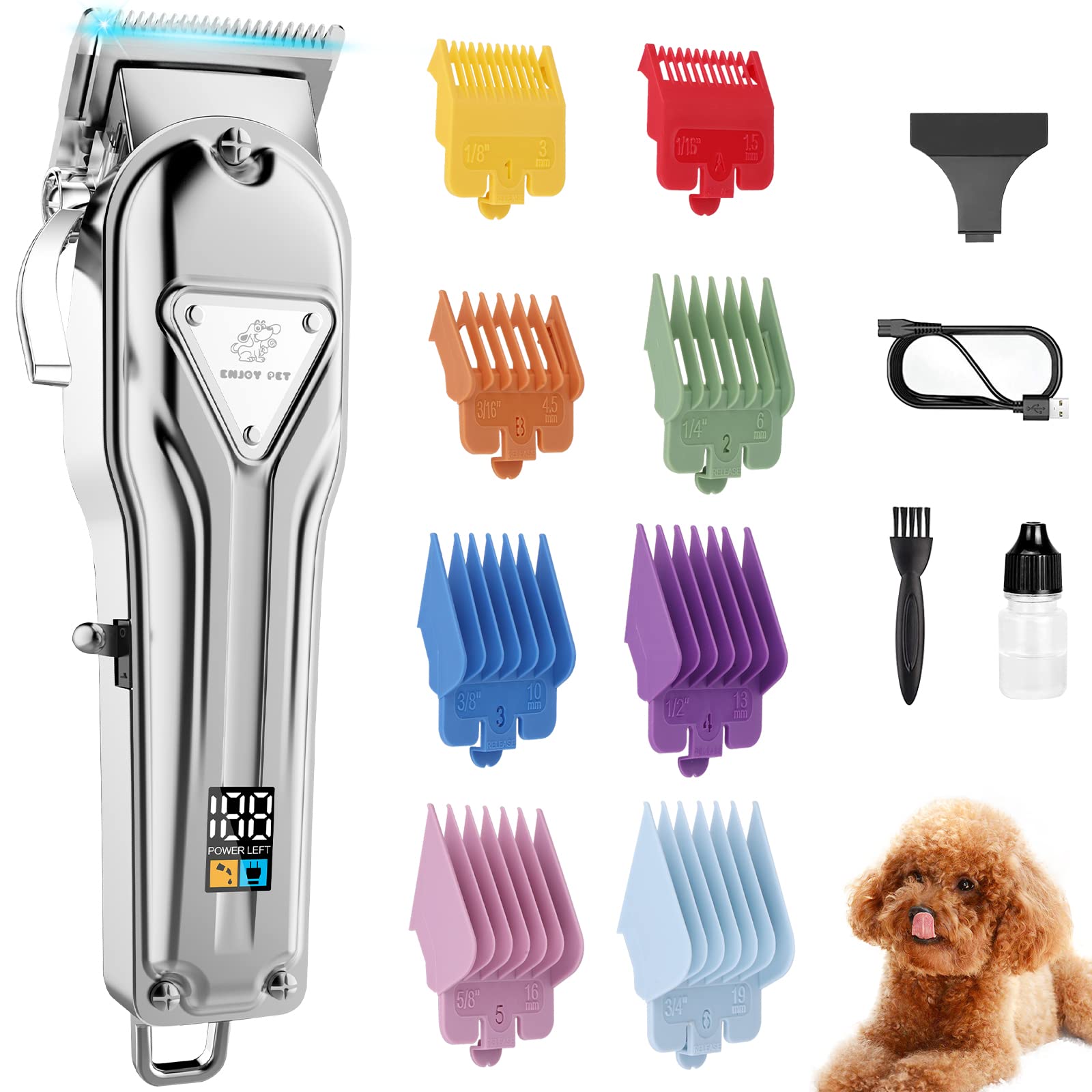 Professional Dog Clippers for Thick & Heavy Coats - Waterproof, Low Noise Rechargeable Cordless Dog Grooming Kit with Stainless Steel Blades - Perfect for Home Pet Grooming & Professional Use