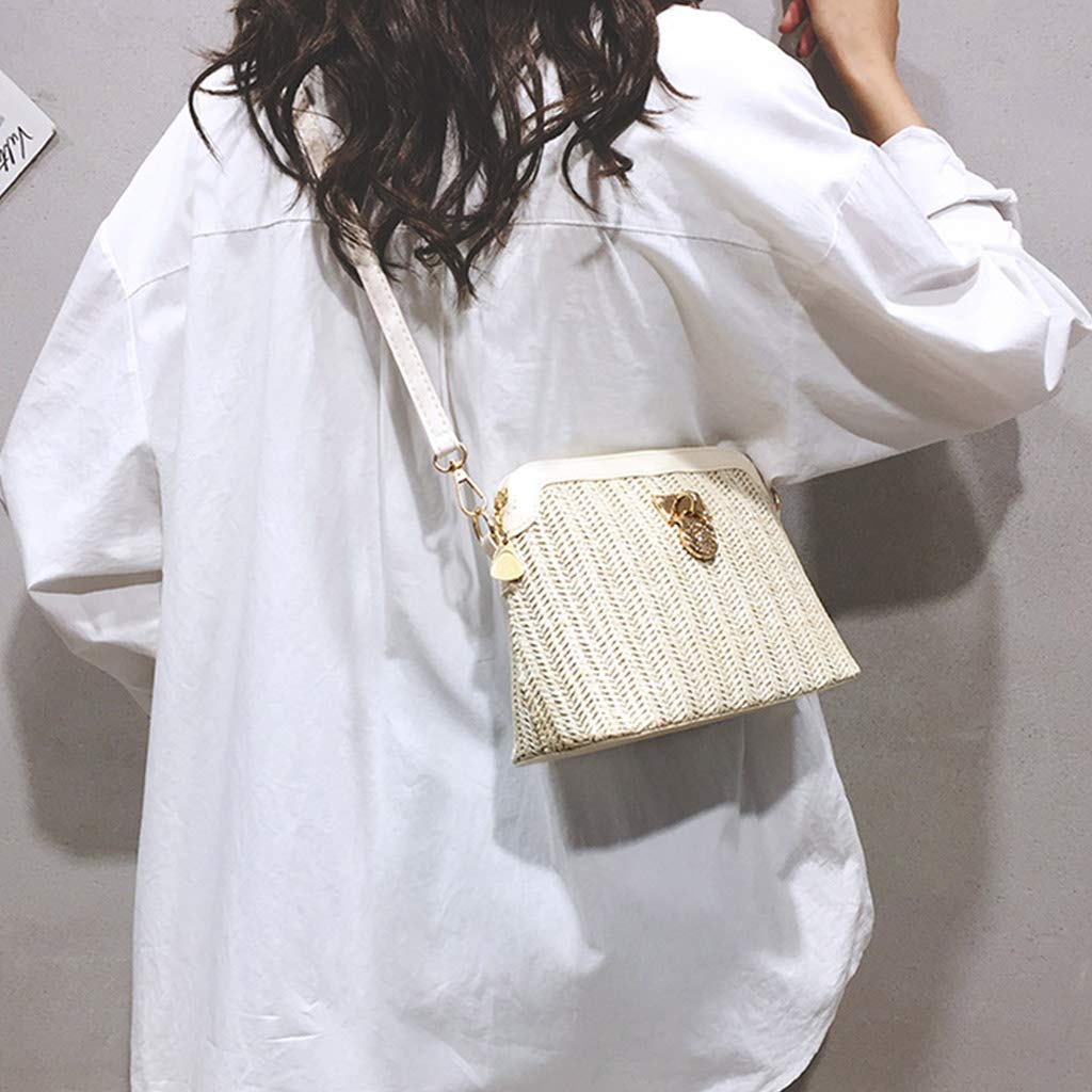 Stylish Women's Summer Straw Woven Crossbody Shoulder Bag - Fashionable Tote Handbag for Ladies in Beige | Perfect for Beach Outings, Shopping, and Casual Everyday Use