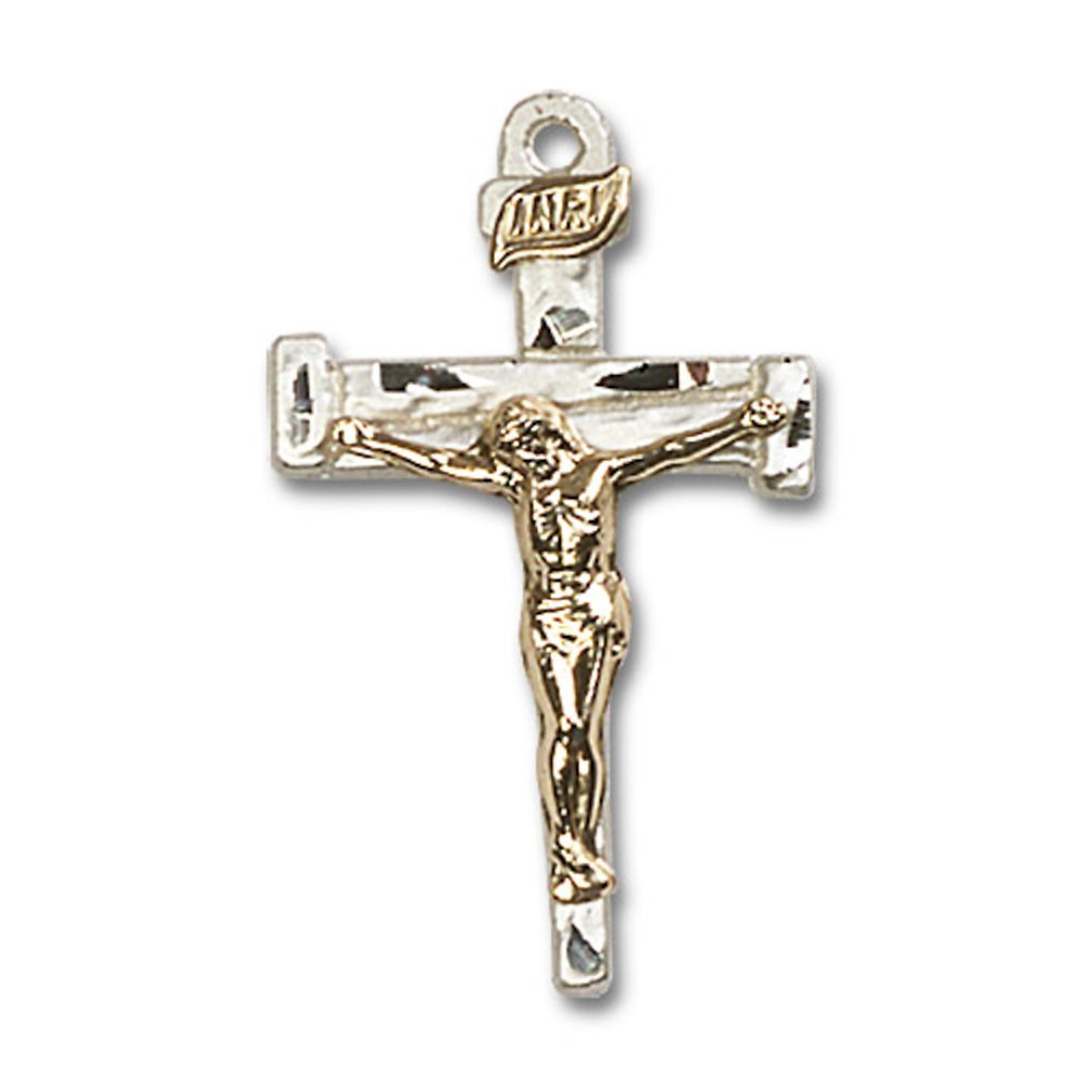 Bonyak Two-Tone Sterling Silver & Gold-Filled Cross Pendant Necklace - 1 1/8 x 5/8 Inch Nail Crucifix Charm with 18-22 Inch Adjustable Lite Curb Chain - Religious Jewelry Gift for Women & Men - Perfect for Church, Baptism & Everyday Wear
