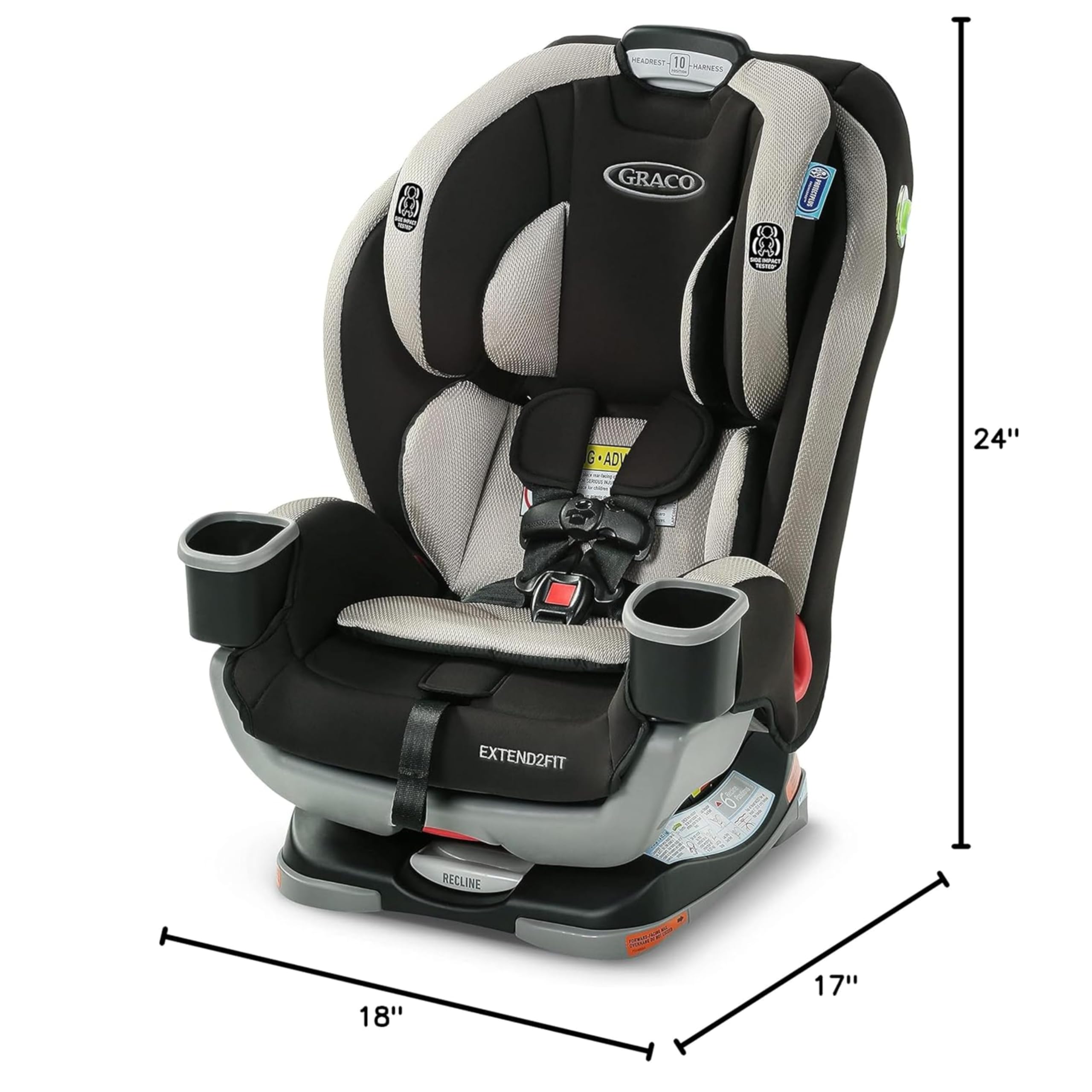 Graco Extend2Fit 3-in-1 Convertible Car Seat - Rear Facing, Forward Facing & Booster Seat | Grey | Safe & Comfortable for Toddlers to Big Kids | Perfect for Long Road Trips & Daily Commutes