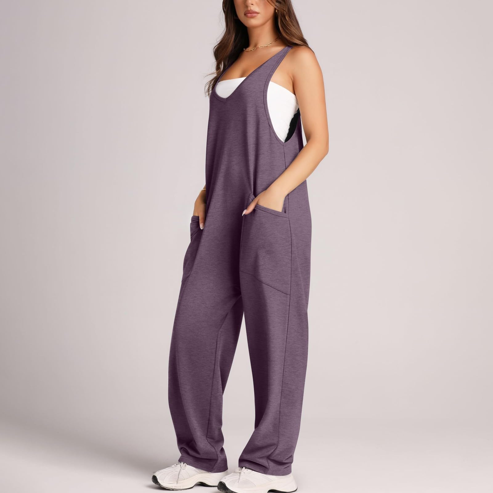 Women's Casual Summer Jumpsuit - Sleeveless Loose Romper with Pockets | Beach & Travel Outfit