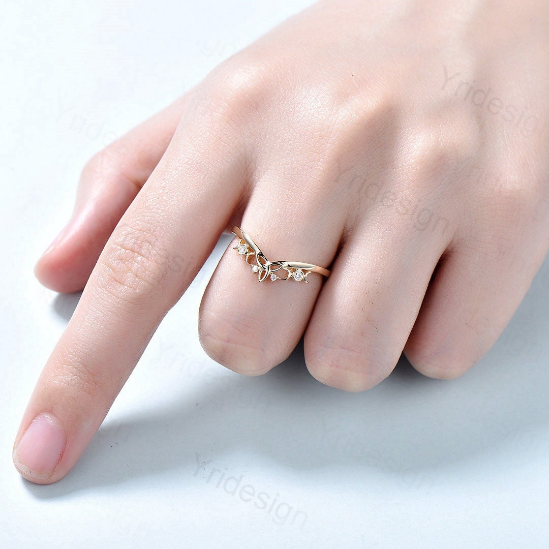Celtic Knot Norse Viking Diamond Wedding Band for Women - Unique Curved Yellow Gold Stackable Anniversary Ring | Perfect for Weddings, Engagements & Gift Giving