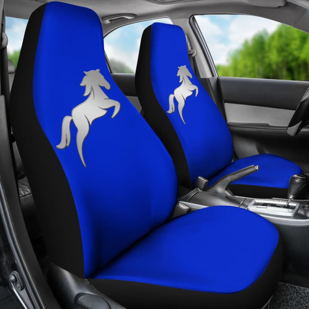 Custom Blue Mustang Horse Silhouette Car Seat Covers - Premium Fit for Ford Mustang Models | Perfect for Car Enthusiasts & Gift Giving