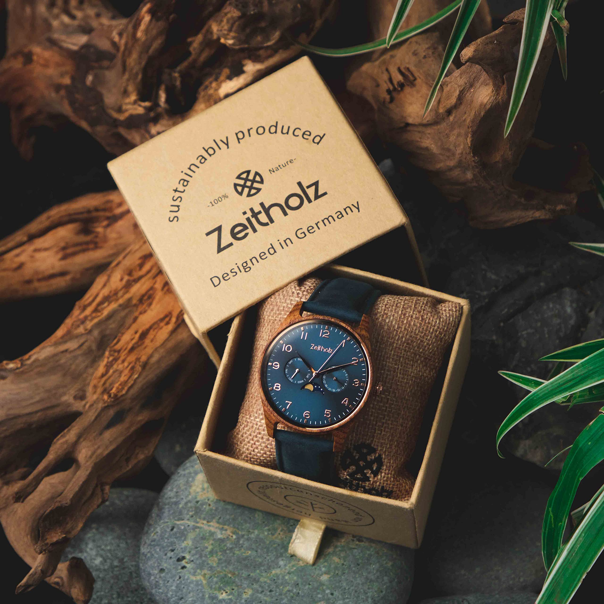Zeitholz Men's Wooden Watches - 42mm Analog Wood Watch with Japanese Quartz Movement - Stylish & Eco-Friendly Gifts for Men - Perfect for Casual Wear, Outdoor Adventures & Special Occasions