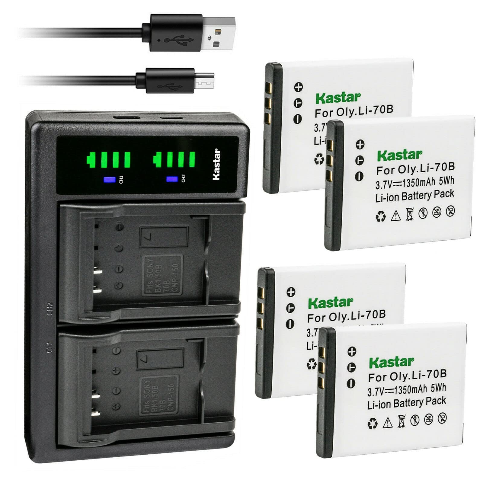 Kastar 4-Pack Replacement Li-70B Battery & LTD2 USB Charger for Olympus Cameras - Compatible with D-700, D-705, D-710, D-715, D-745, FE-4020, FE-4040, FE-5040 - Perfect for Travel Photography and Outdoor Shooting