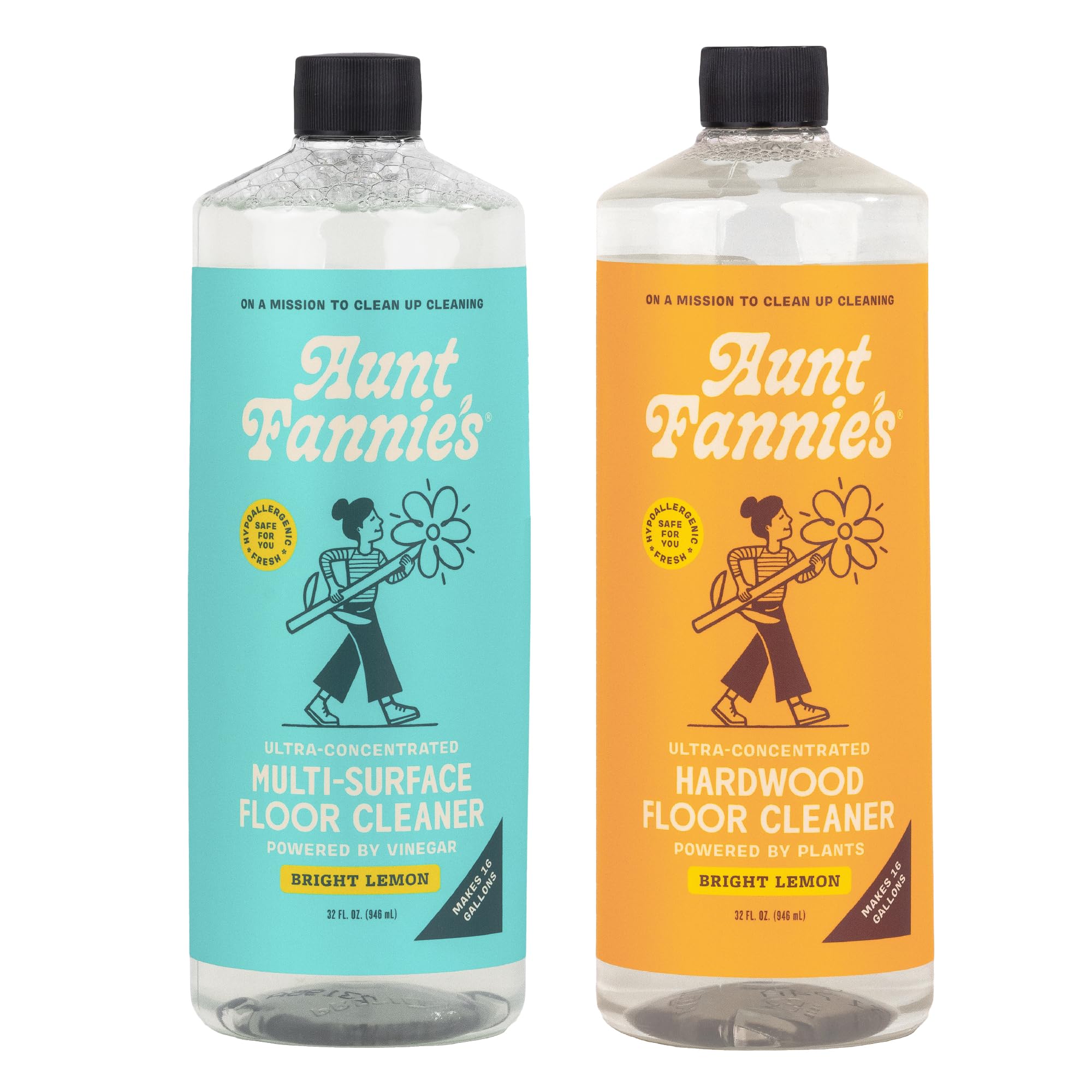 Aunt Fannie's Floor Cleaner Bundle - All-Natural Vinegar Wash & Hardwood Floor Cleaner in Refreshing Lemon Scent | Safe for Kids & Pets | Perfect for Kitchen, Bathroom & Wood Floors