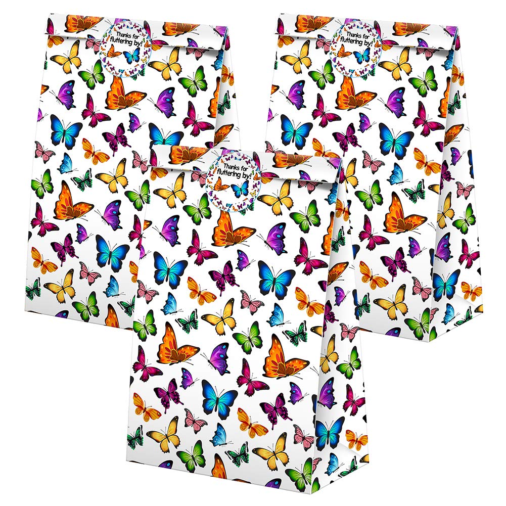 24PCS Butterfly Party Favor Bags with Stickers - Butterfly Themed Goodie Bags for Birthday Parties, Baby Showers & Wedding Favors - Candy Treat Bags for Kids Gift Giving