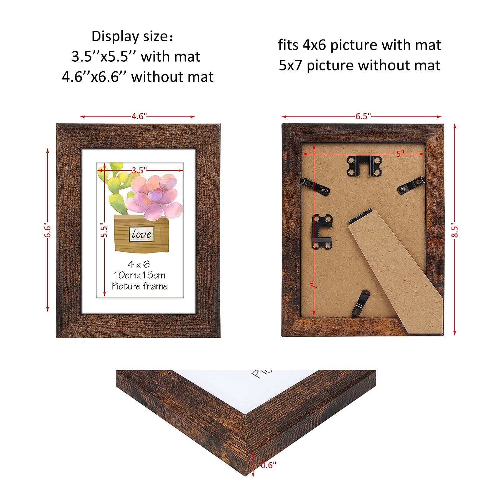 4x6 Picture Frames Set of 4 - Black Wooden Photo Frames for Wall or Tabletop Display - Perfect for Family Photos, Wedding Pictures, and Home Decor