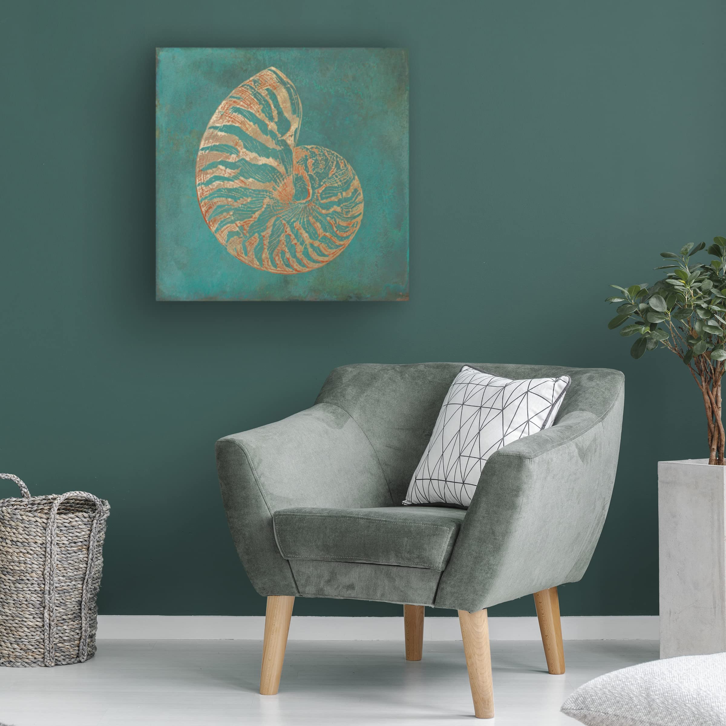 Trademark Fine Art 'Nautilus Shell Gold on Turquoise' Canvas Wall Art Print by Cora Niele - Perfect for Living Room, Bedroom & Office Decor