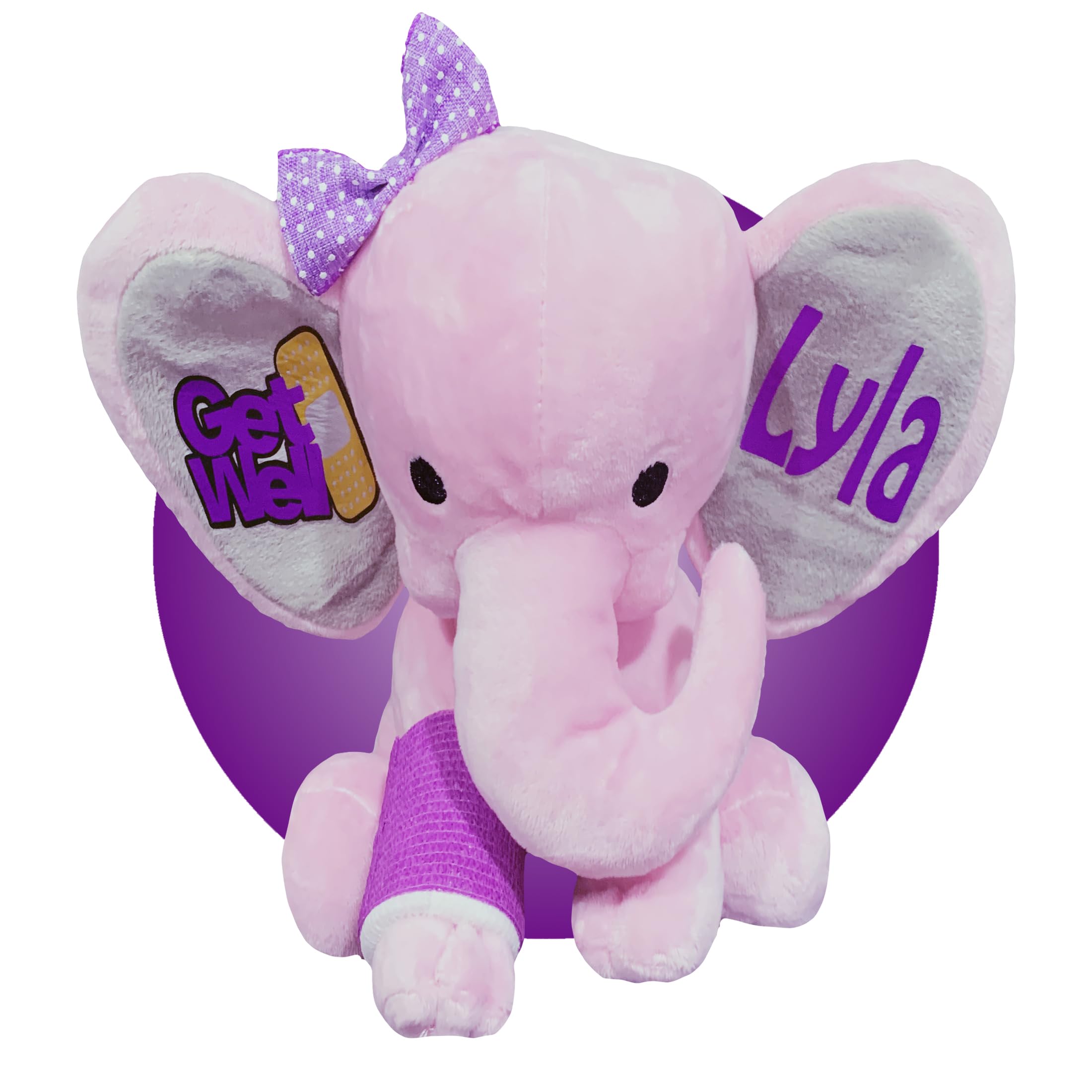 Personalized Pink Elephant Plush Toy - Get Well Soon Gift for Kids with Broken Arms or Legs - Soft Stuffed Animal for Children's Recovery - Perfect for Hospital Stay, Bed Rest & Comfort