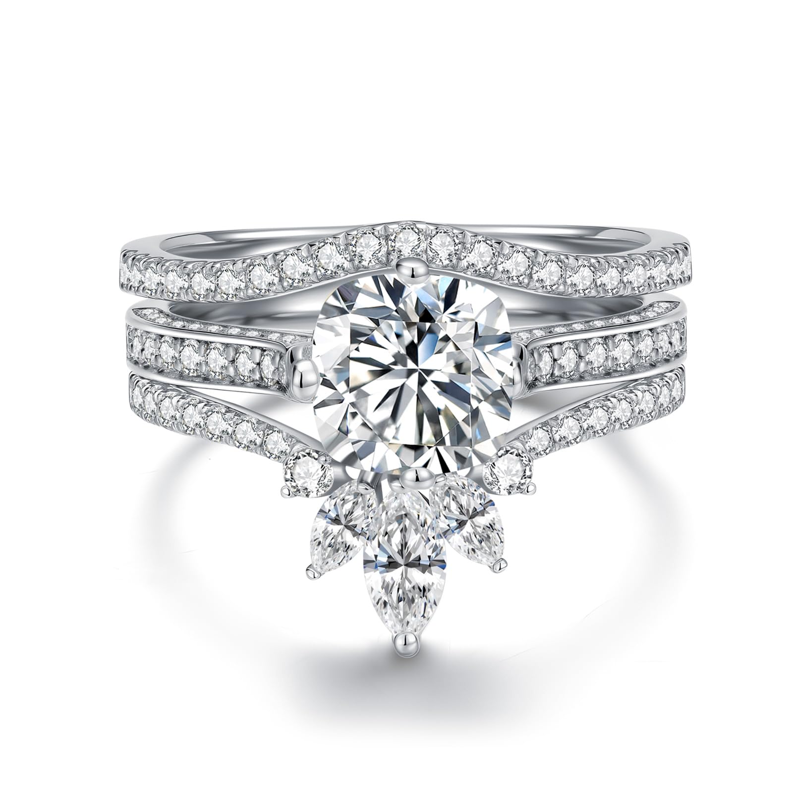 3PC Sterling Silver Bridal Ring Set for Women - 2 Carat Cushion Cut Engagement Ring with Wedding Bands | Perfect for Proposals, Anniversaries & Bridal Jewelry Gifts
