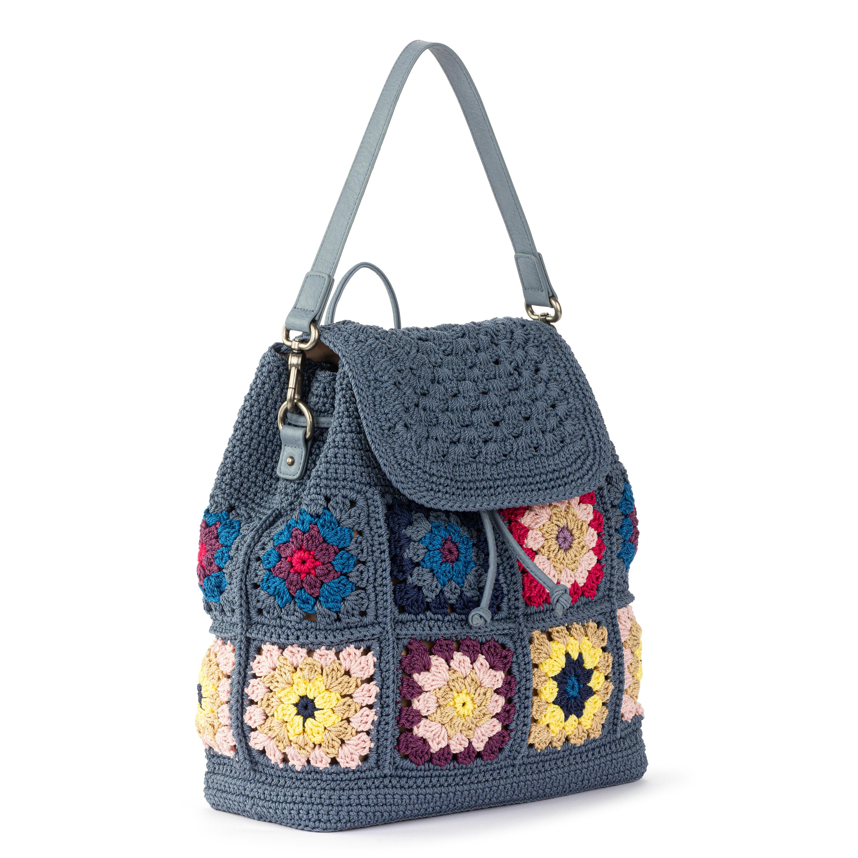 Handmade Crochet Sayulita Backpack - Boho Chic Maritime Multi Patch Design - Perfect for Beach, Travel & Everyday Use