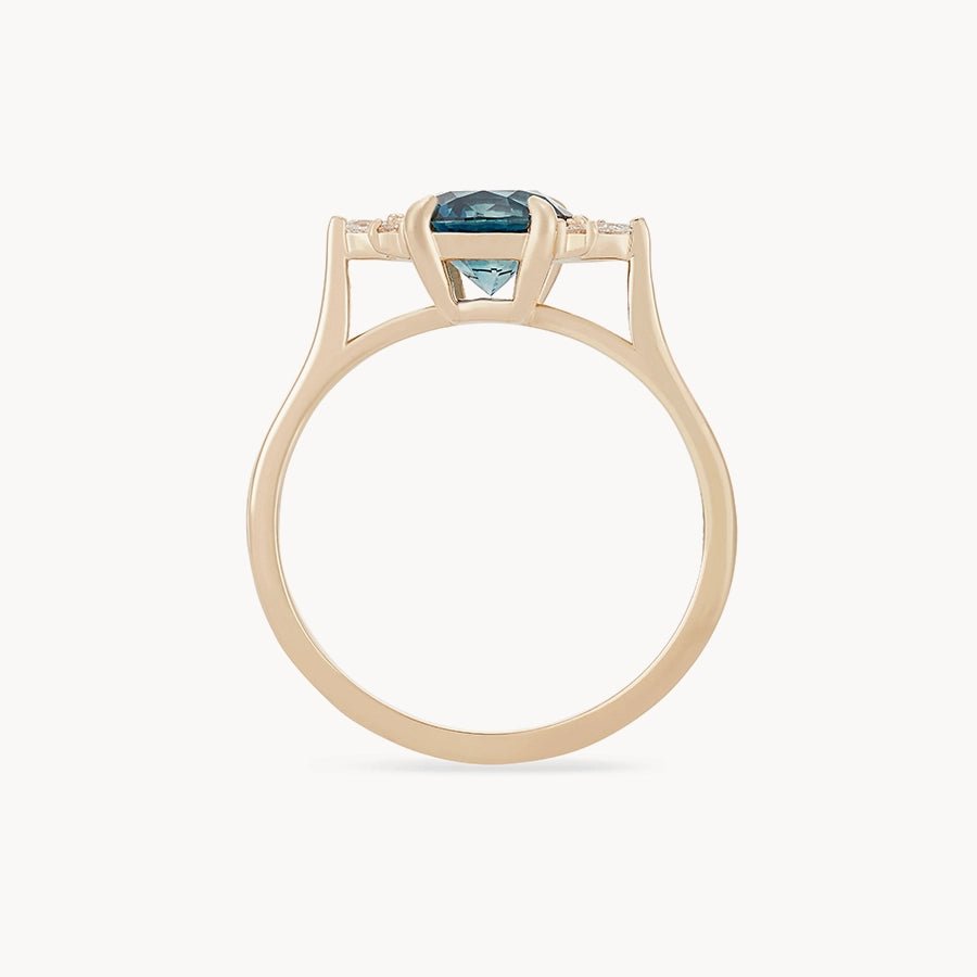 14K Yellow Gold Round Blue Sapphire Ring - Unique Midnight Blue Moon Design | Perfect for Engagement, Wedding & Special Occasions