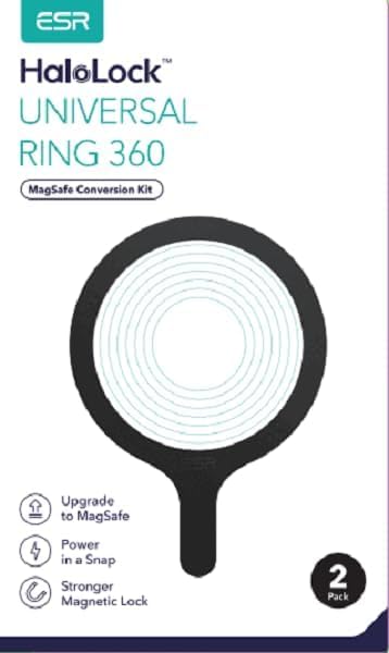 ESR MagSafe Sticker 360 with Magnetic Ring - 2 Pack Universal Wireless Charging Conversion Kit for iPhone 16/16e/15/14/13/12/11 & Galaxy S24/S23/S22 - Perfect for Car, Home & Office Use - Black