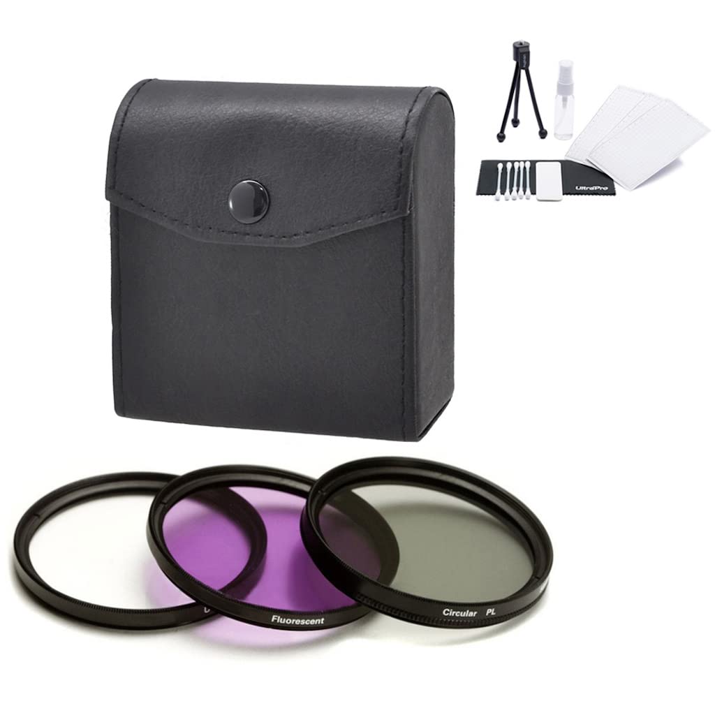 UltraPro 52mm Digital High-Resolution Filter Kit (UV, CPL, FLD) with Deluxe Case for Canon DSLR Cameras - Includes Cleaning Kit, LCD Protector & Mini Tripod - Perfect for Travel, Landscape & Portrait Photography